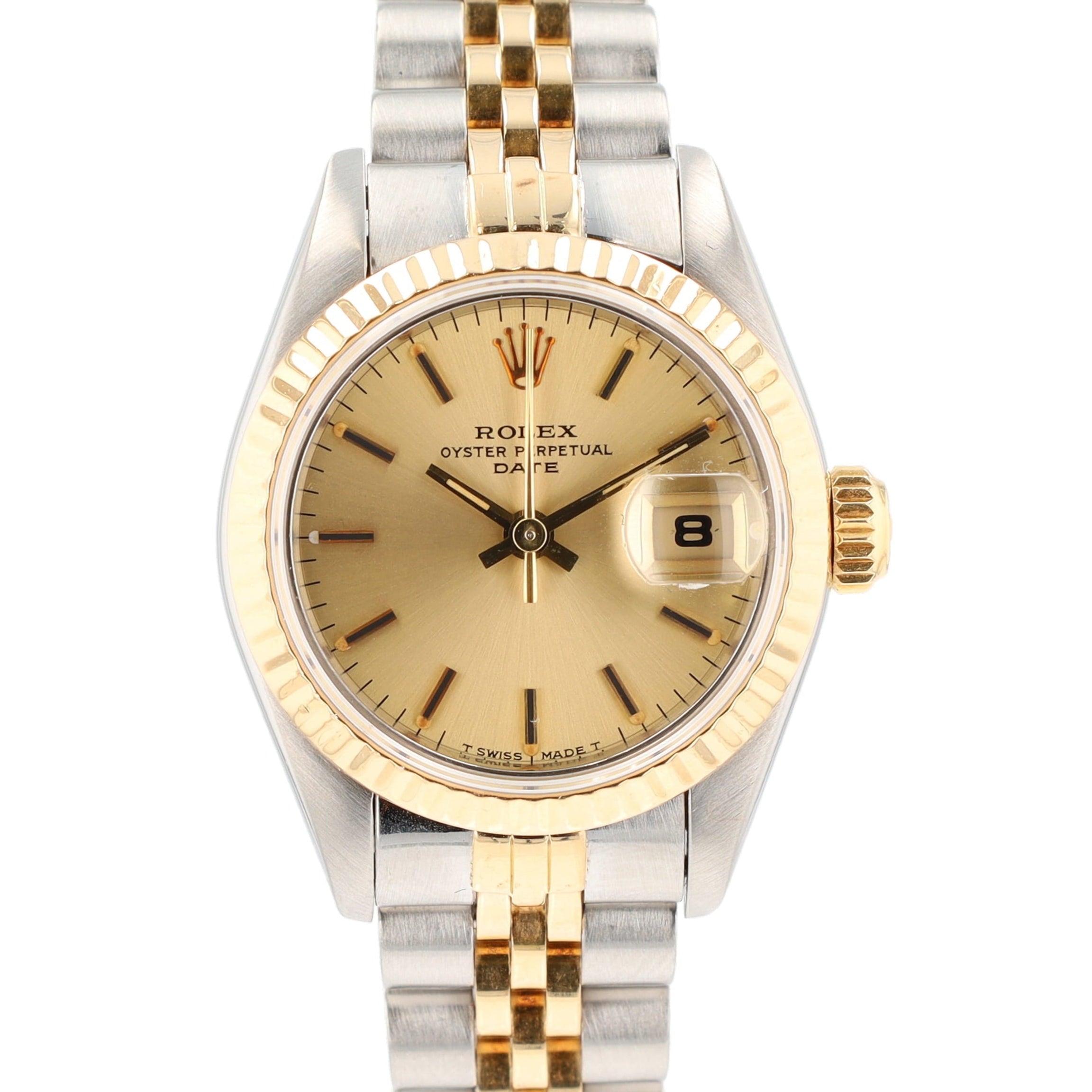 Rolex Datejust 69173 26mm Champagne Index Dial Fluted Bezel Jubilee Band - Luxuriant Concierge