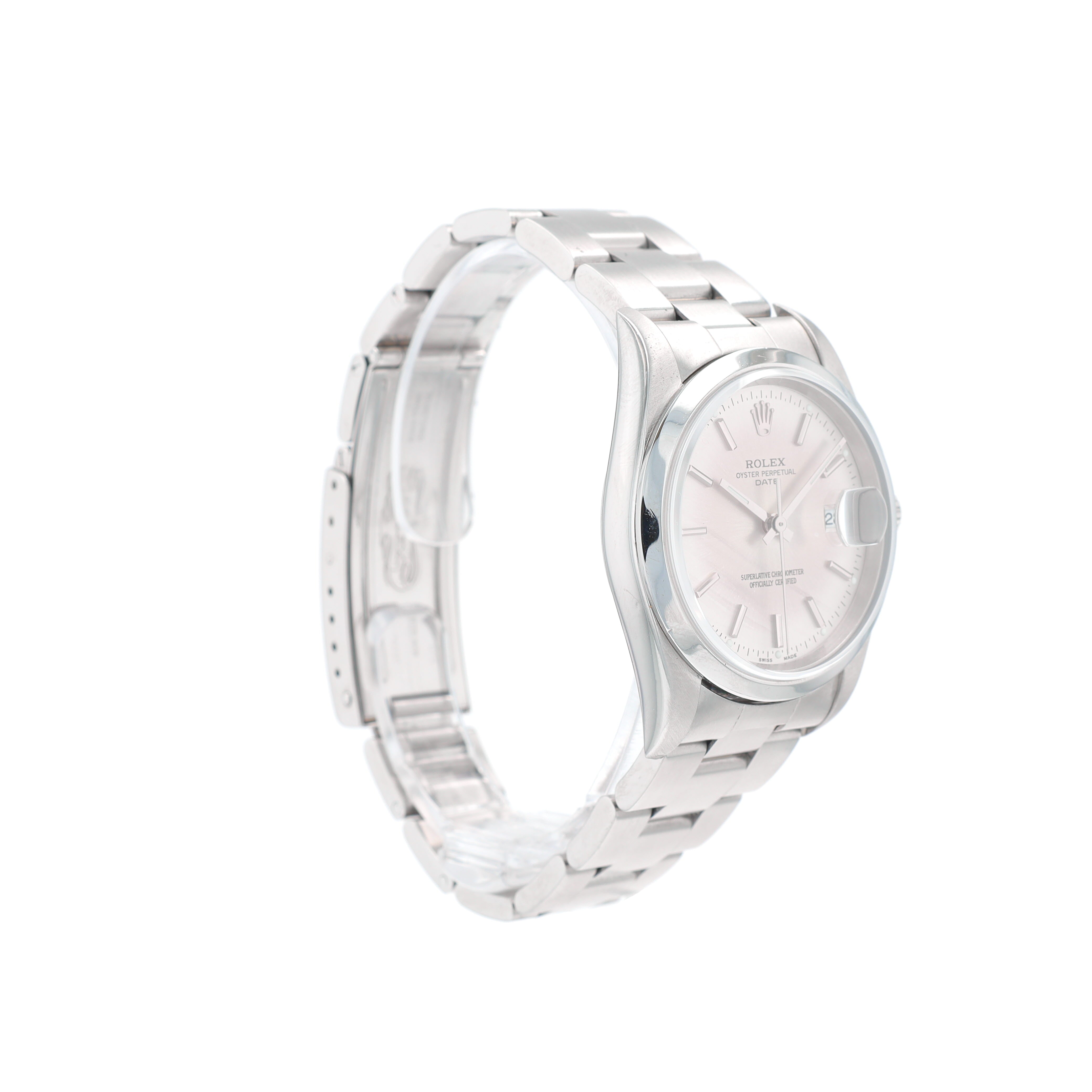 Rolex Date 15200 34mm Silver Index Dial Smooth Bezel Oyster Band