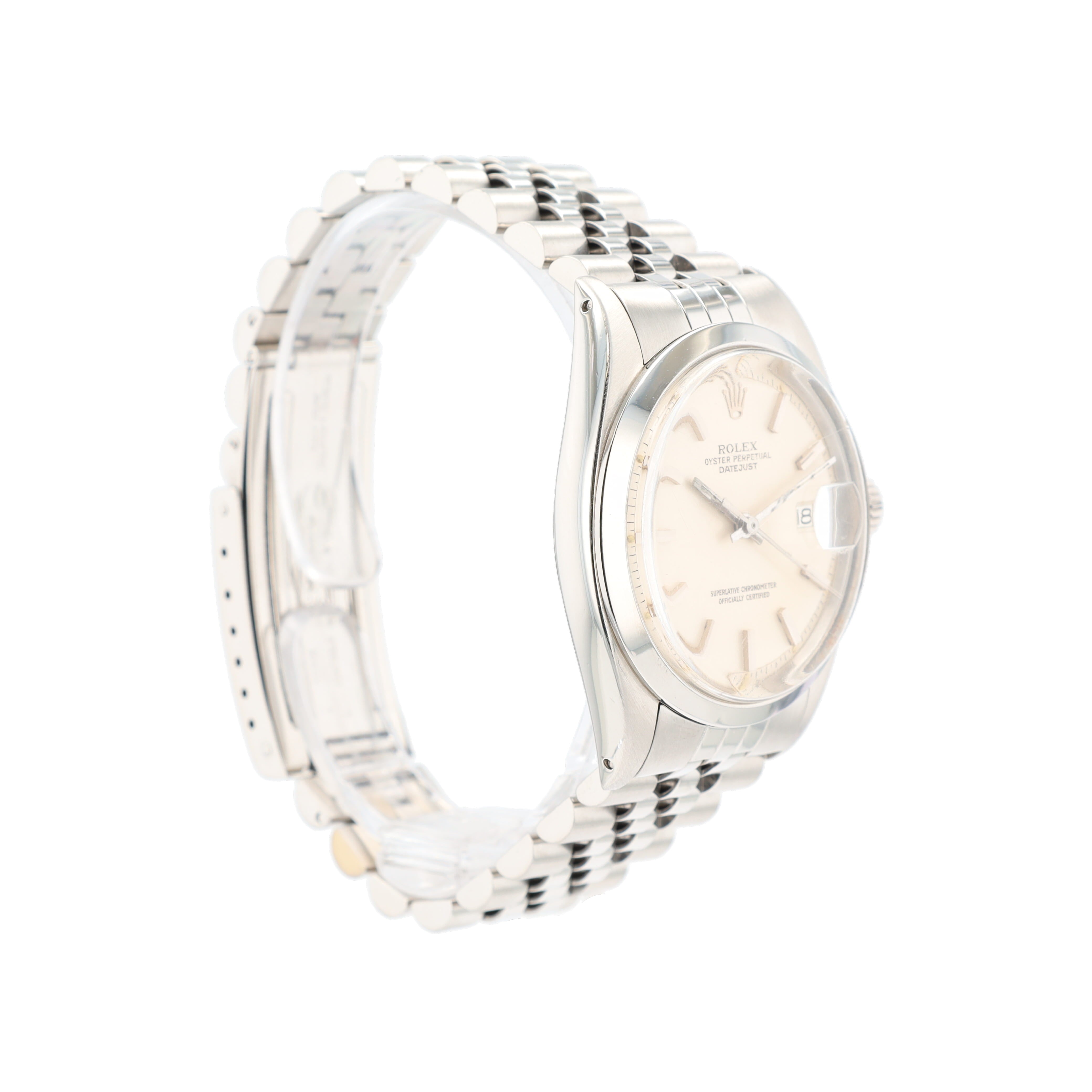 Rolex Datejust 1600 36mm Silver Curved Index Dial Smooth Bezel Jubilee Band