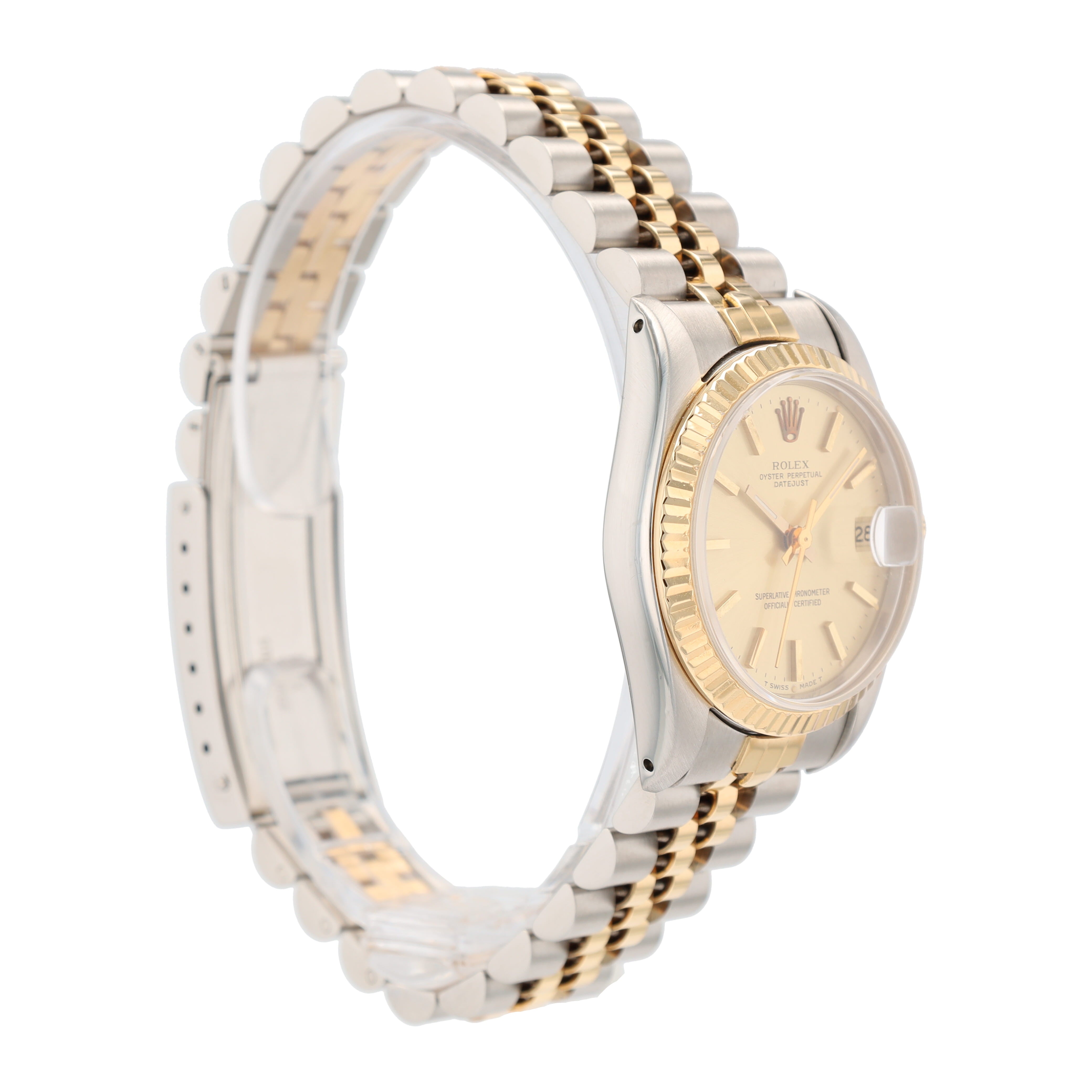 B&P Rolex Datejust 68273 31mm Champagne Index Dial Fluted Bezel Jubilee Band - Luxuriant Concierge