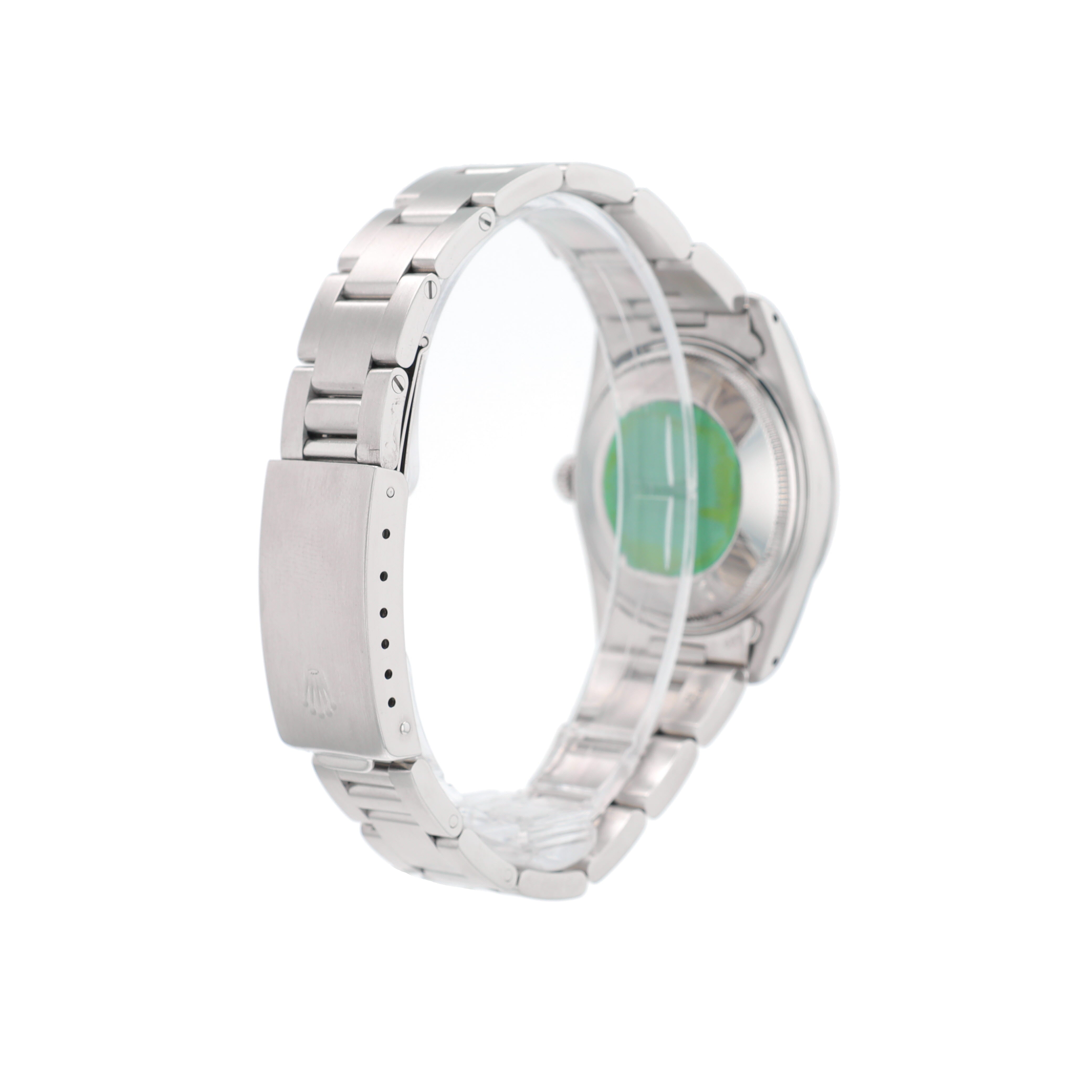 Rolex Date 15000 31mm Silver Fatboy Index Dial Smooth Bezel Oyster Band