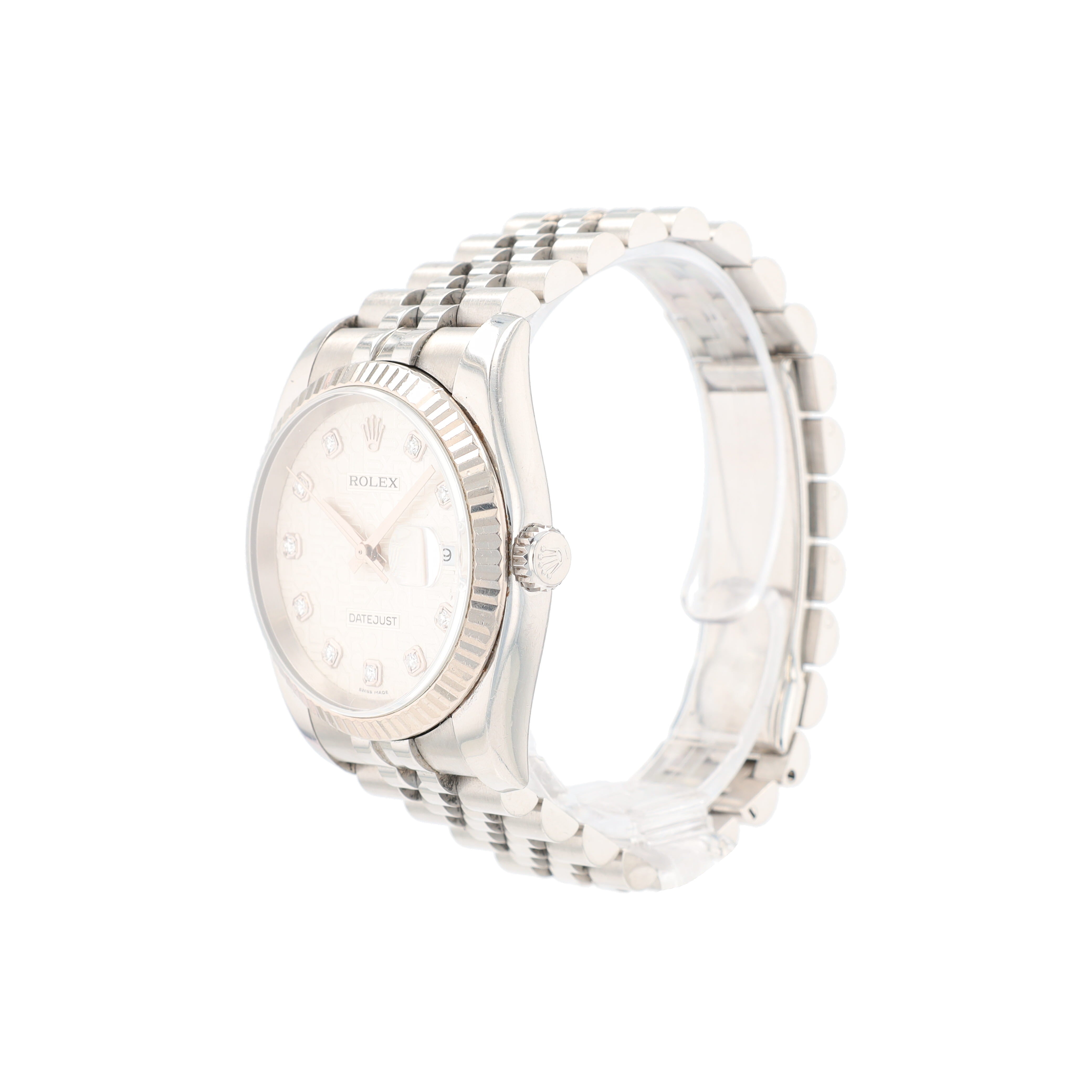 Rolex Datejust 116234 36mm Silver Jubilee Diamond (N.S) Dial Fluted Bezel Jubilee Band