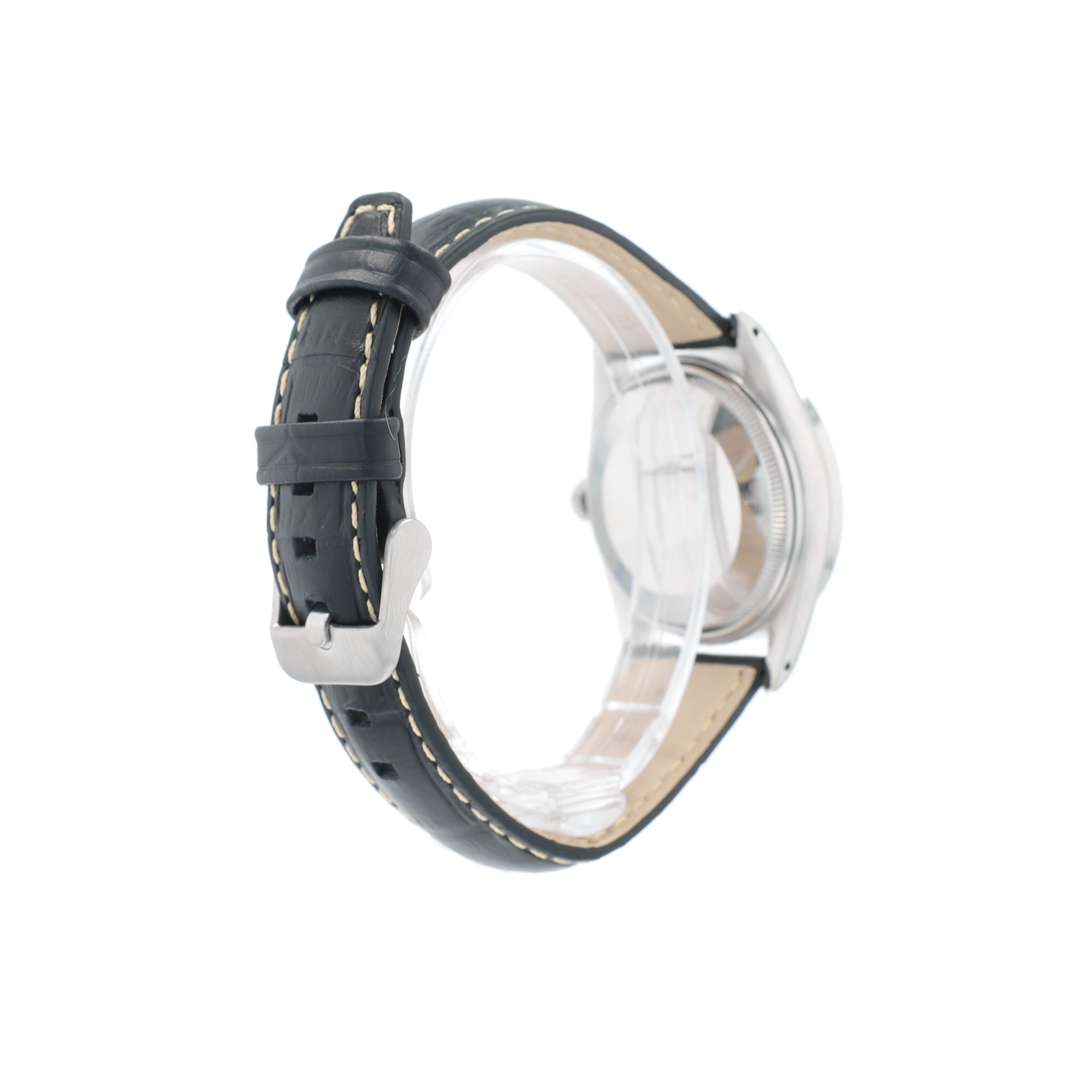 Rolex Date 15010 34mm Silver Index Dial Engine-Turned Bezel No Band Band - Luxuriant Concierge