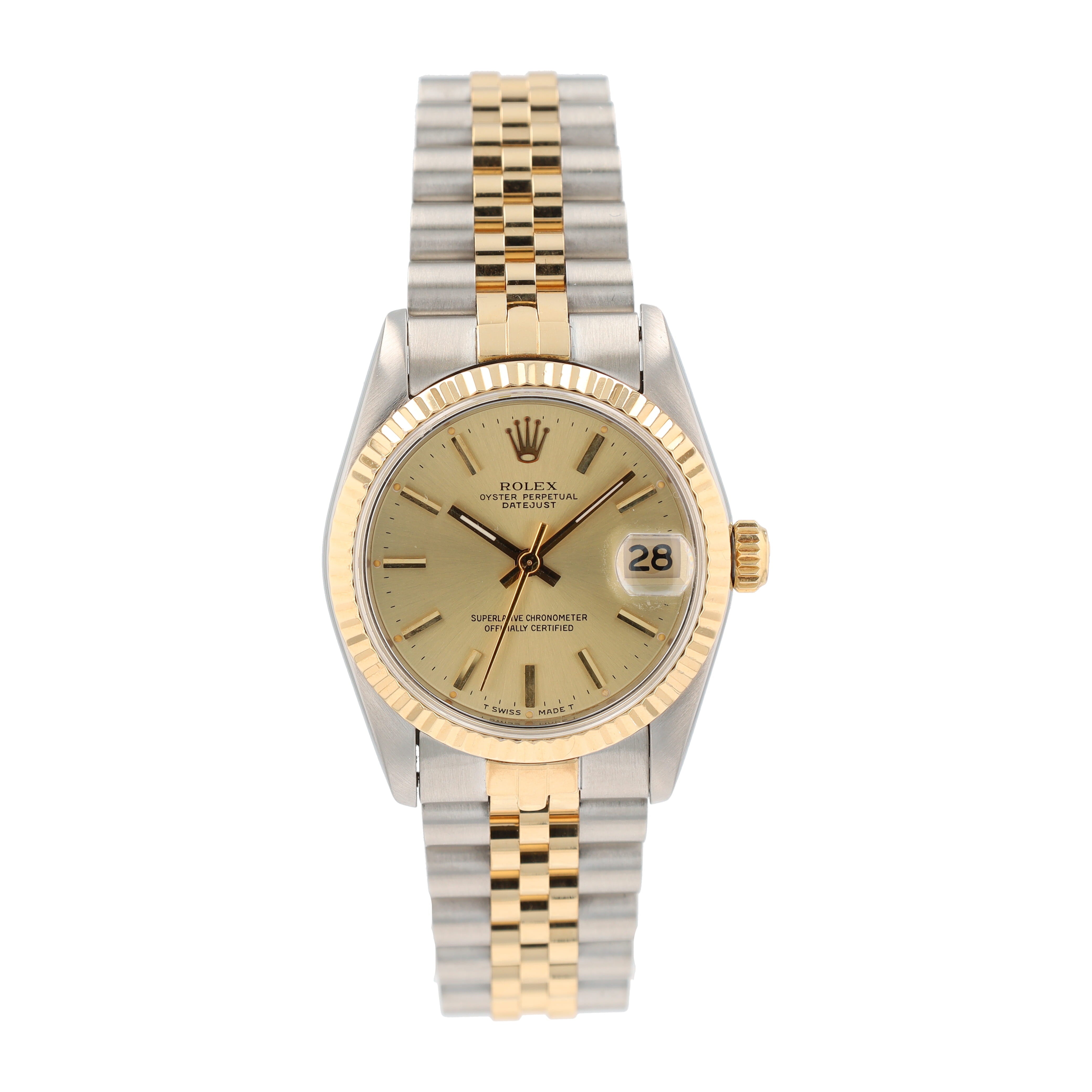 B&P Rolex Datejust 68273 31mm Champagne Index Dial Fluted Bezel Jubilee Band - Luxuriant Concierge