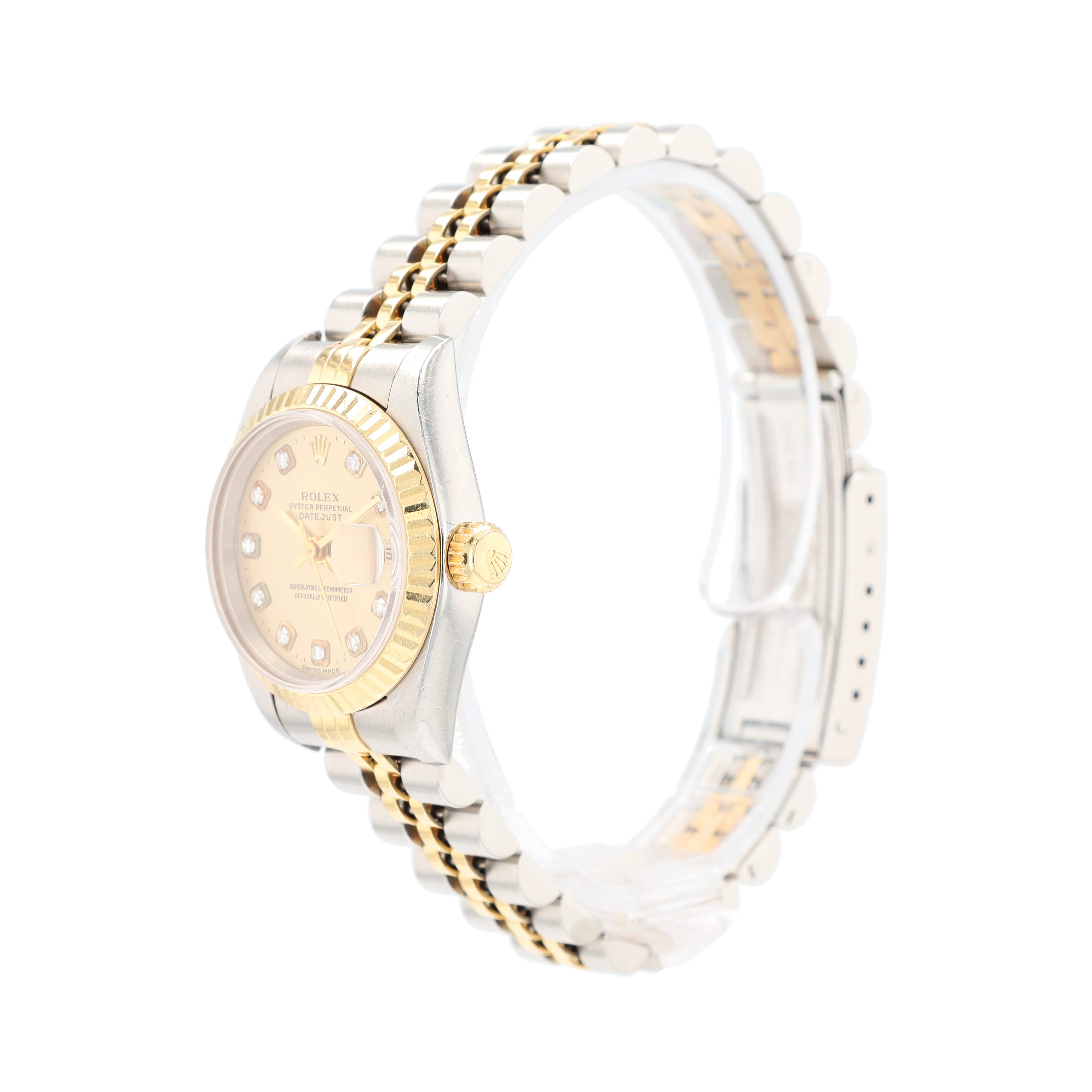 B&P Rolex Datejust 69173 26mm Champagne Diamonds (N.S) Dial Fluted Bezel Jubilee Band - Luxuriant Concierge