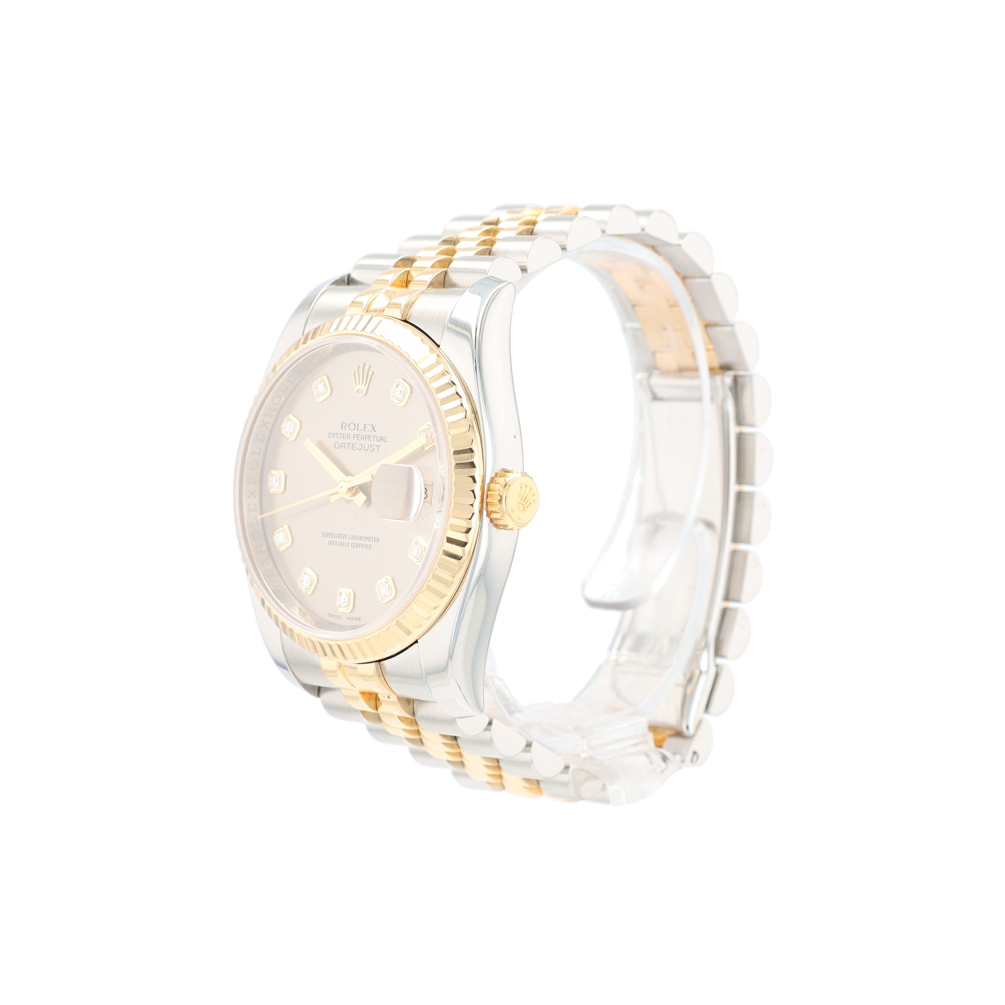 B&P Rolex Datejust 116233 36mm Grey Diamond (N.S) Dial Fluted Bezel Jubilee Band