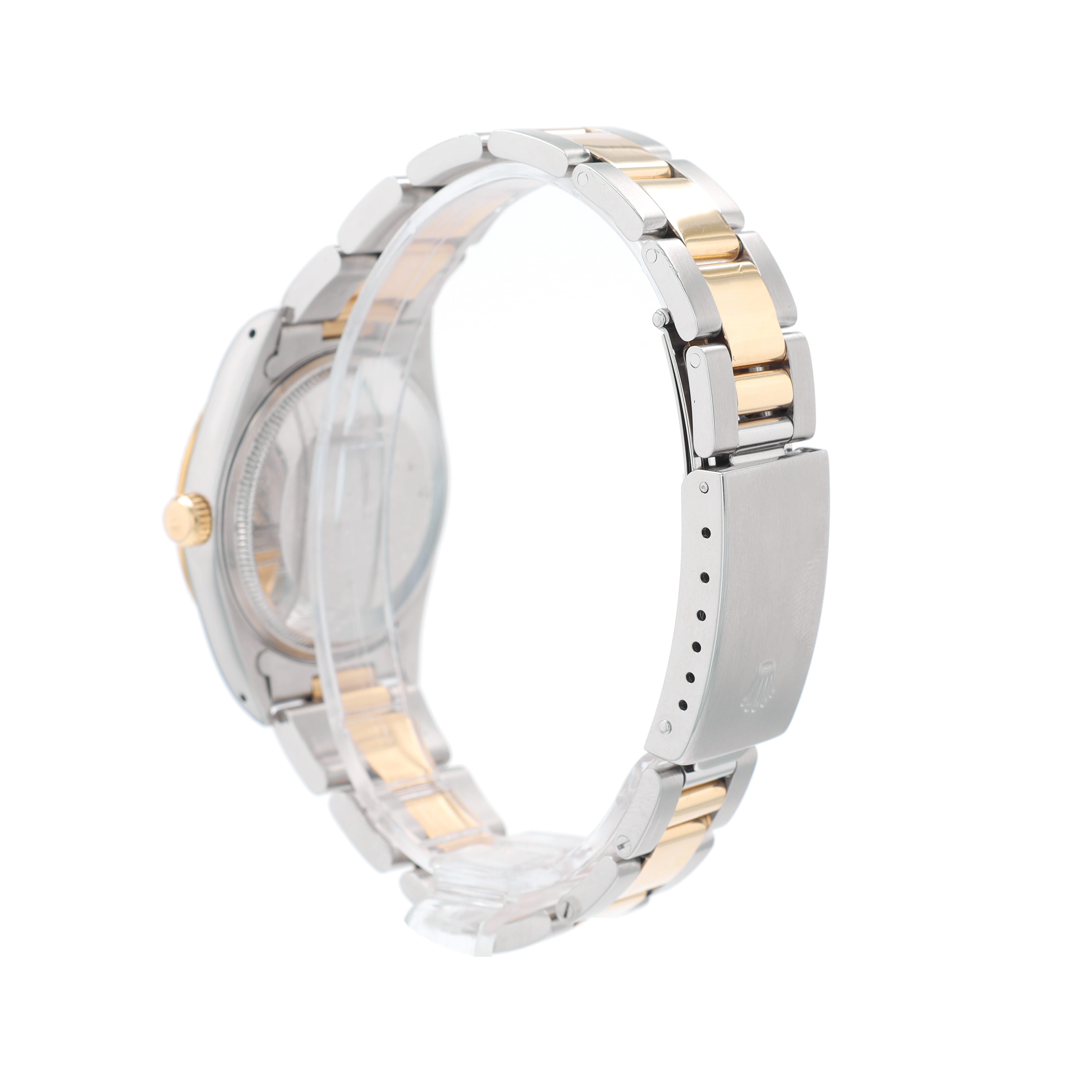 Rolex Oyster Perpetual 14233 34mm Champagne Index Dial Fluted Bezel Band - Luxuriant Concierge