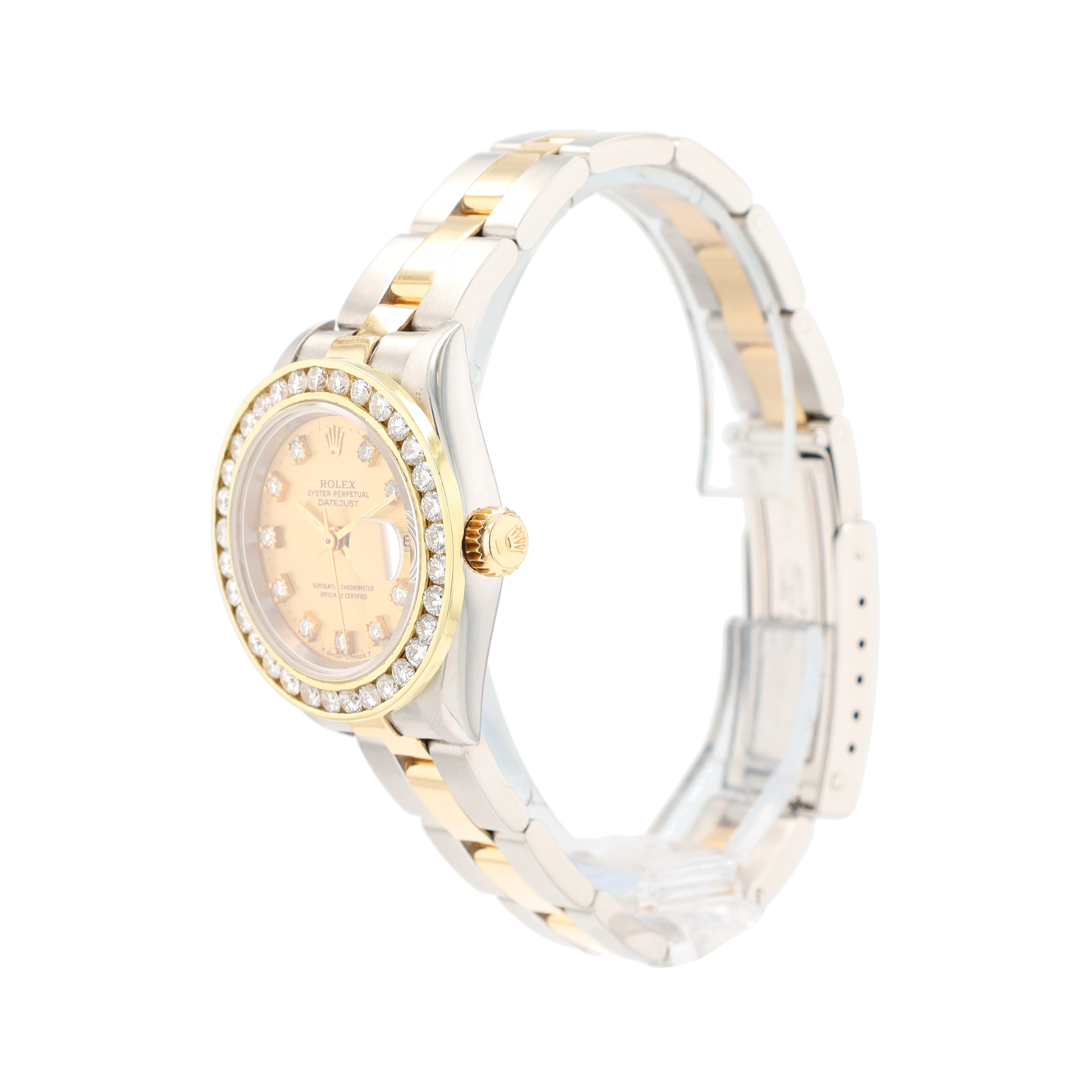Rolex Datejust 79173 26mm Champagne Diamond(O.S.) Dial Pave Diamond Bezel Oyster Band