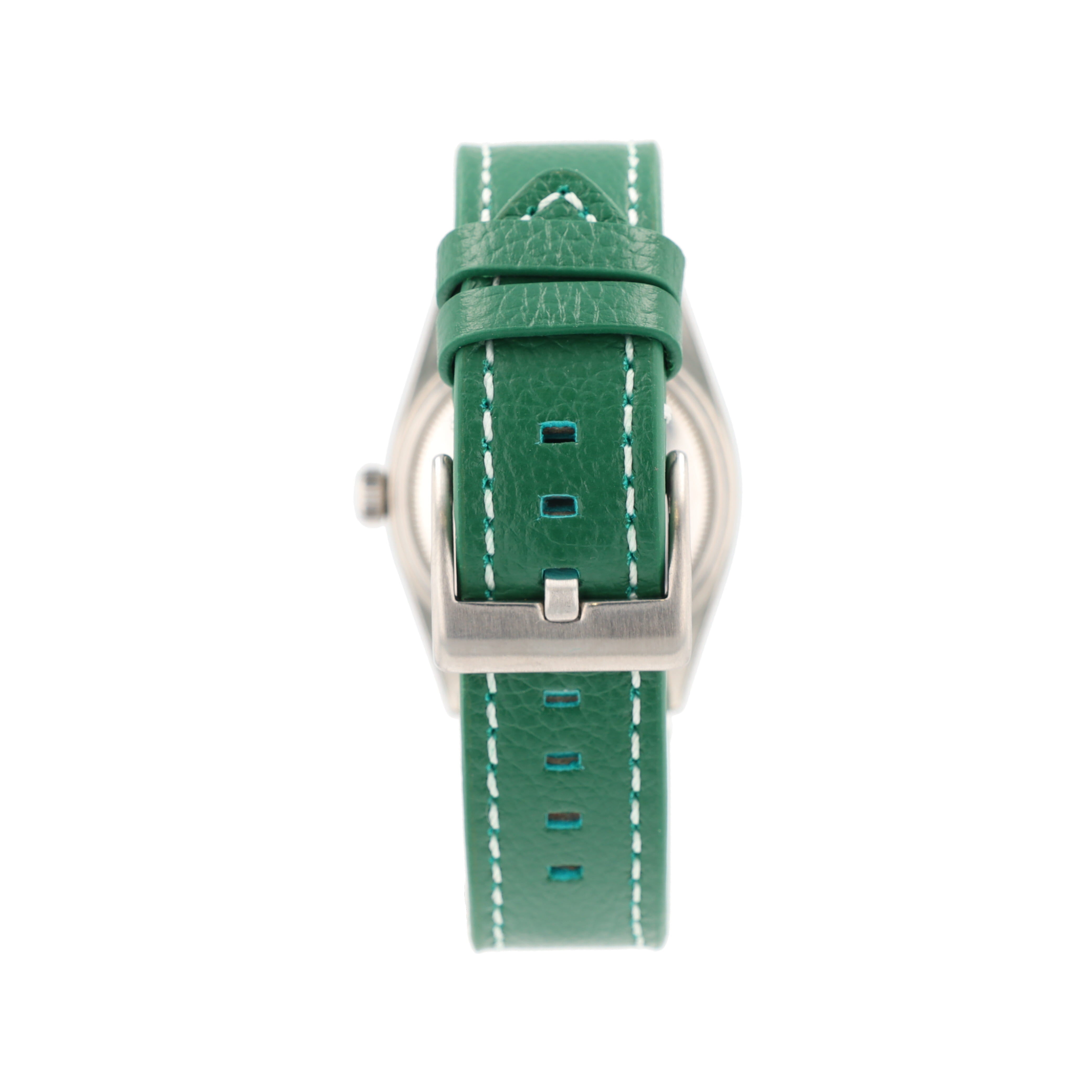Rolex Datejust 1601 36mm Silver Dauphine 8+2 Pointed Index Dial Fluted Bezel AM Green Leather Band