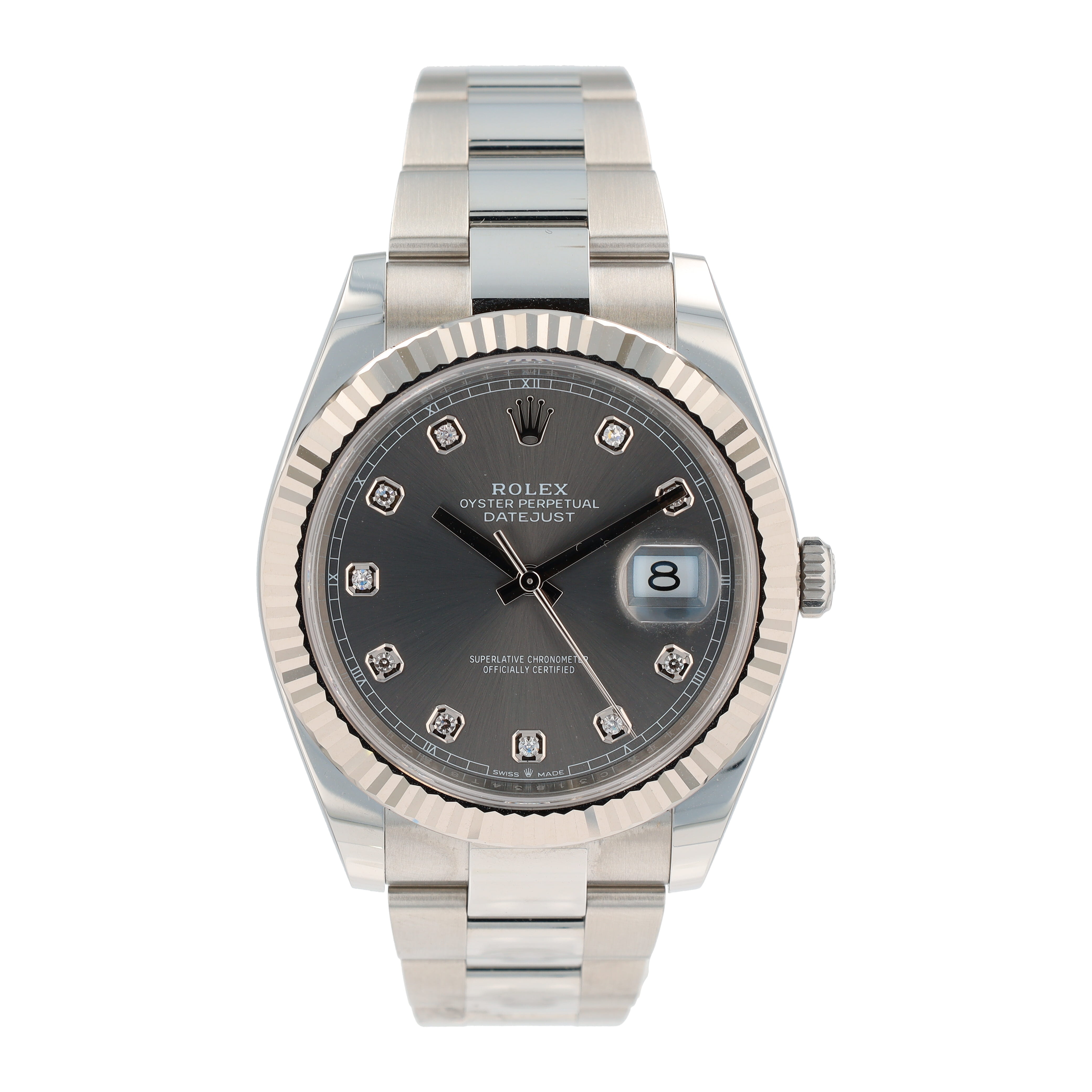 B&P Rolex Datejust 41 126334 41mm Grey Diamond(N.S.) Dial Fluted Bezel Oyster Band - Luxuriant Concierge