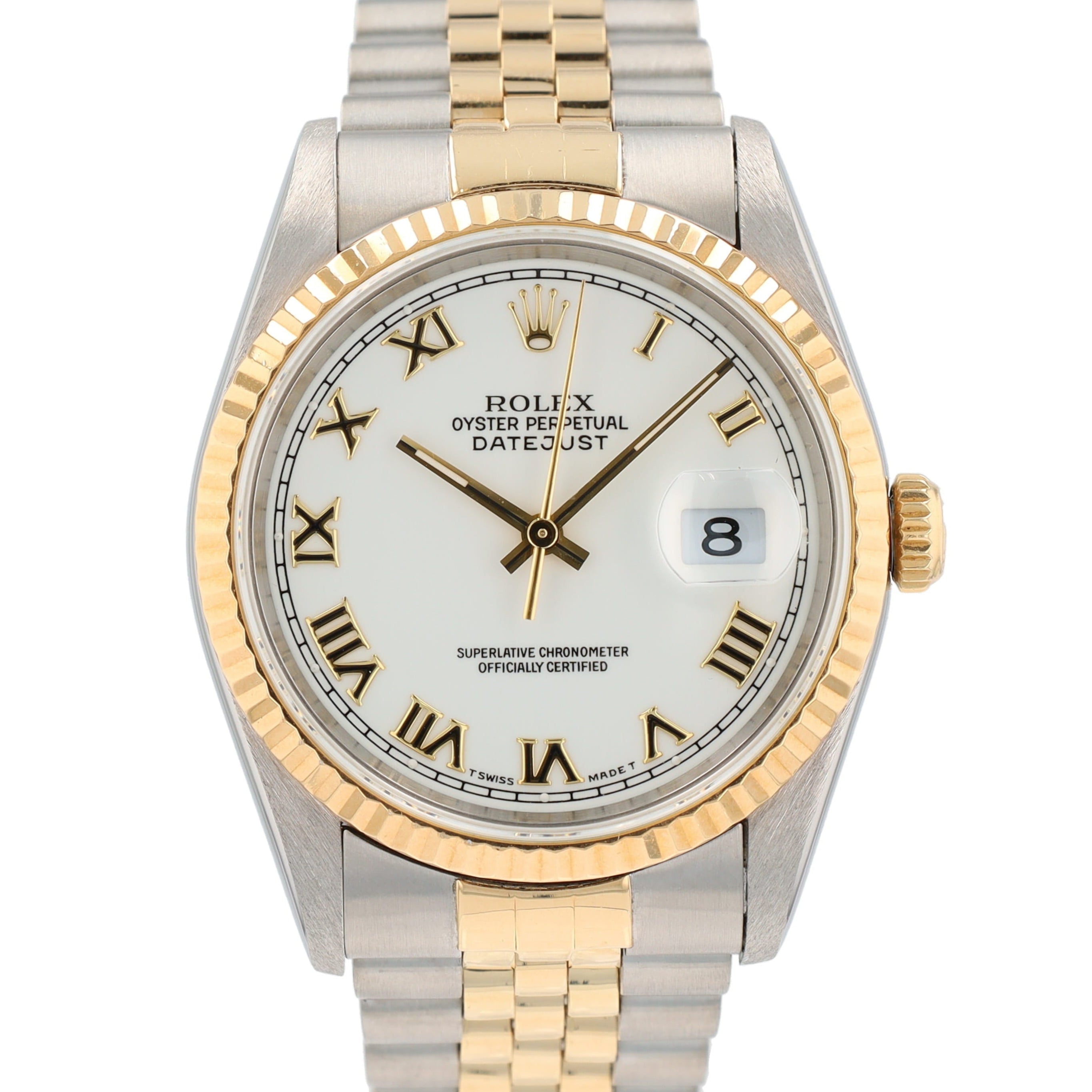 Rolex Datejust 16233 36mm White Roman Numeral Dial Fluted Bezel Jubilee Band - Luxuriant Concierge