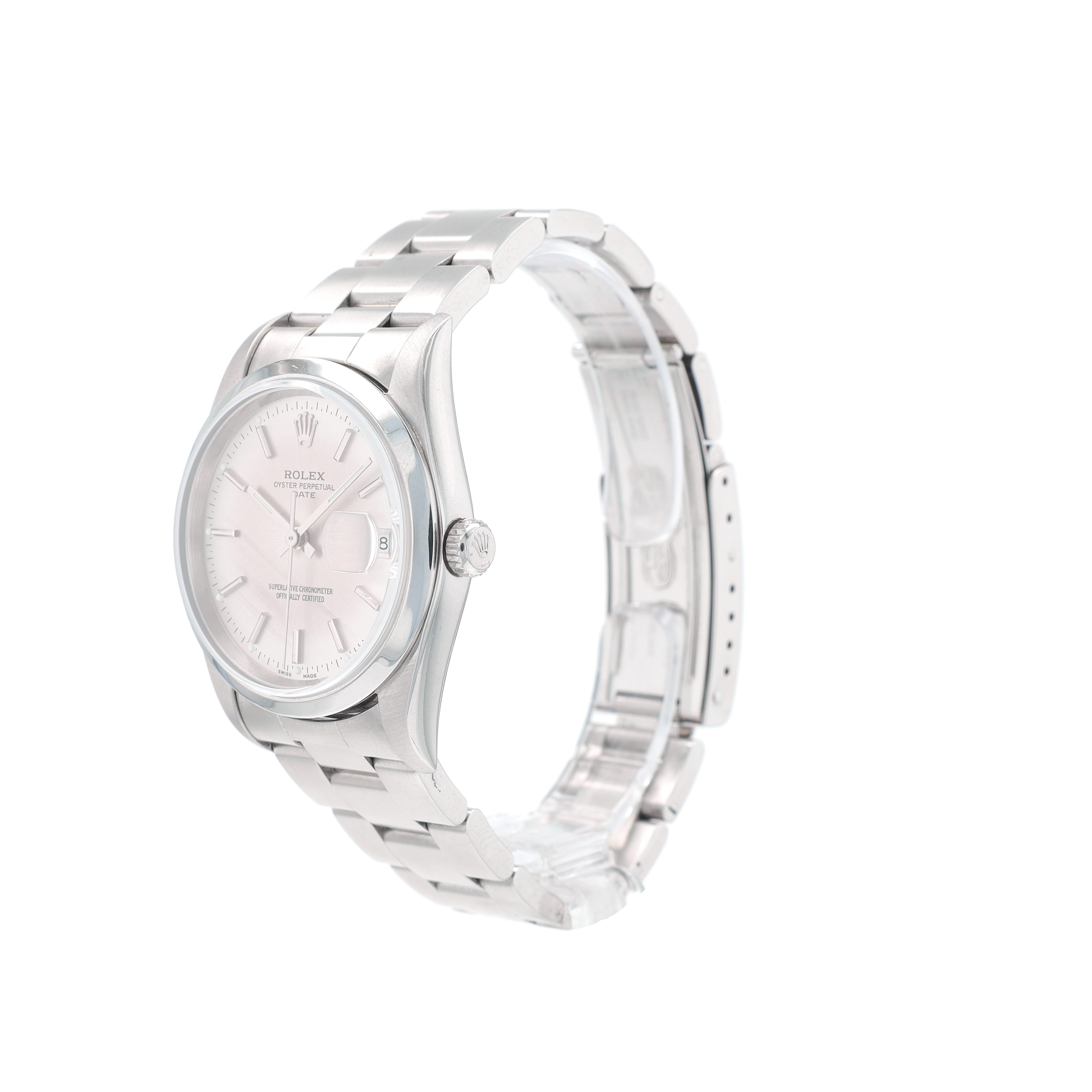 Rolex Date 15200 34mm Silver Index Dial Smooth Bezel Oyster Band - Luxuriant Concierge