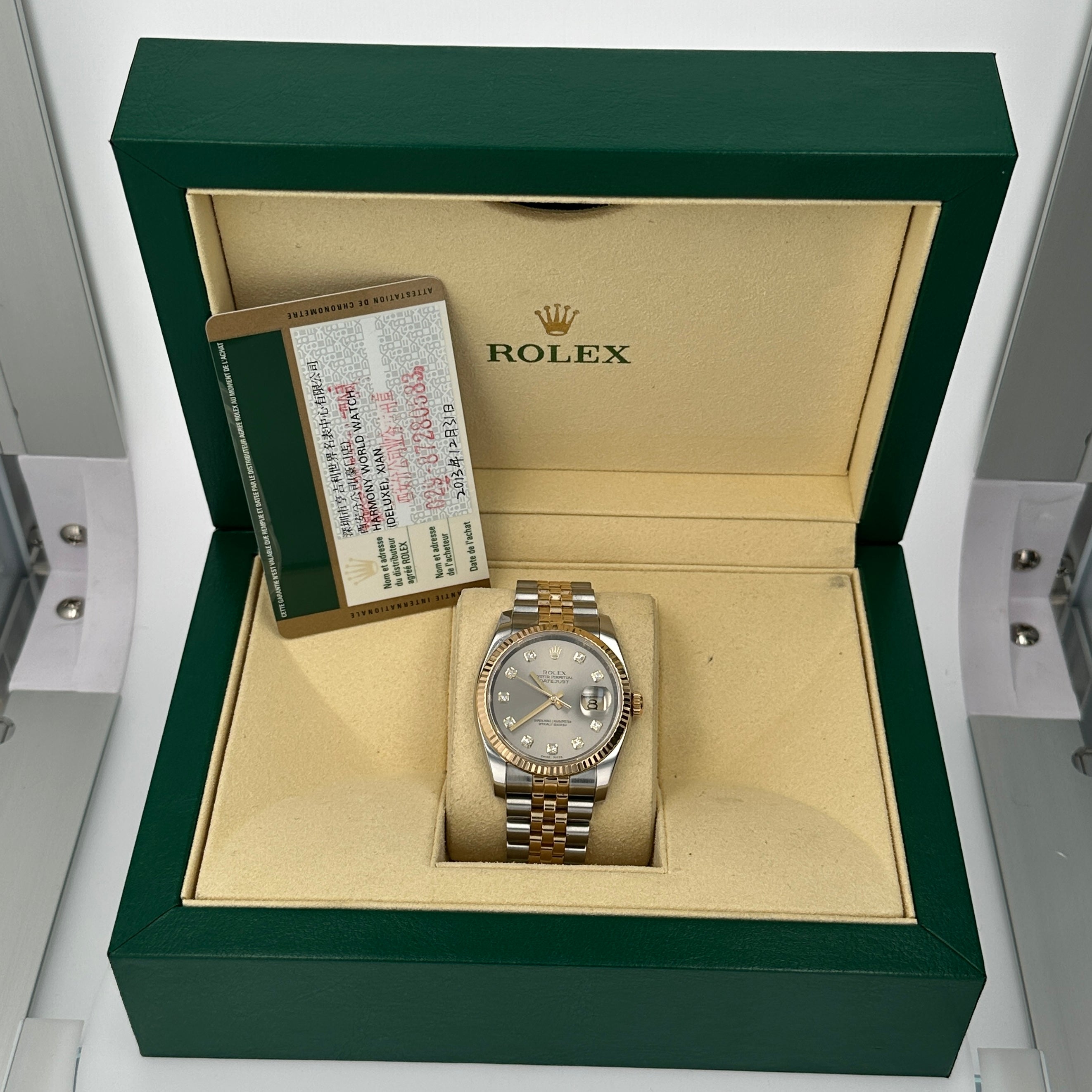 B&P Rolex Datejust 116233 36mm Grey Diamond (N.S) Dial Fluted Bezel Jubilee Band - Luxuriant Concierge