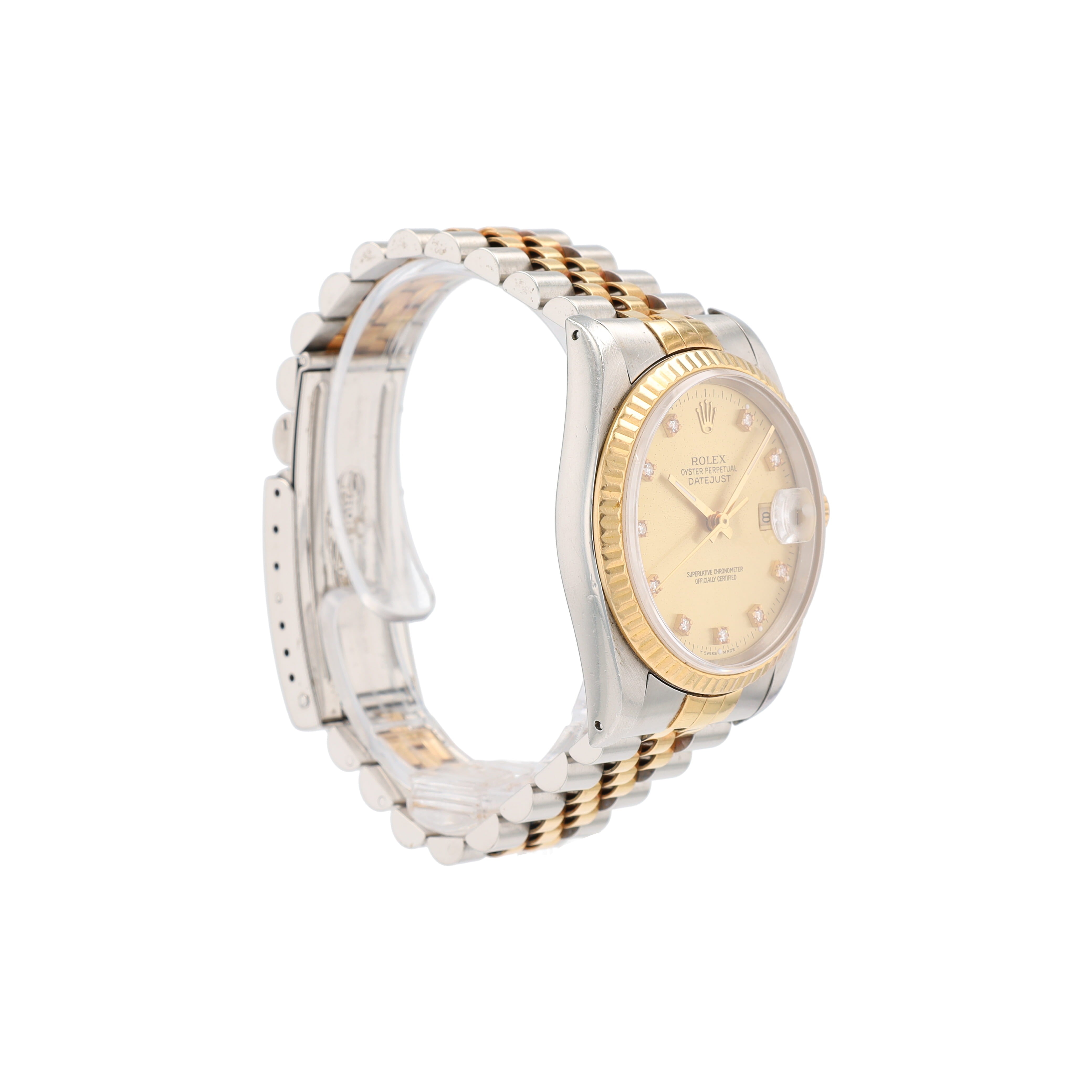 Rolex Datejust 16233 36mm Champagne Diamonds (O.S) Dial Fluted Bezel Jubilee Band