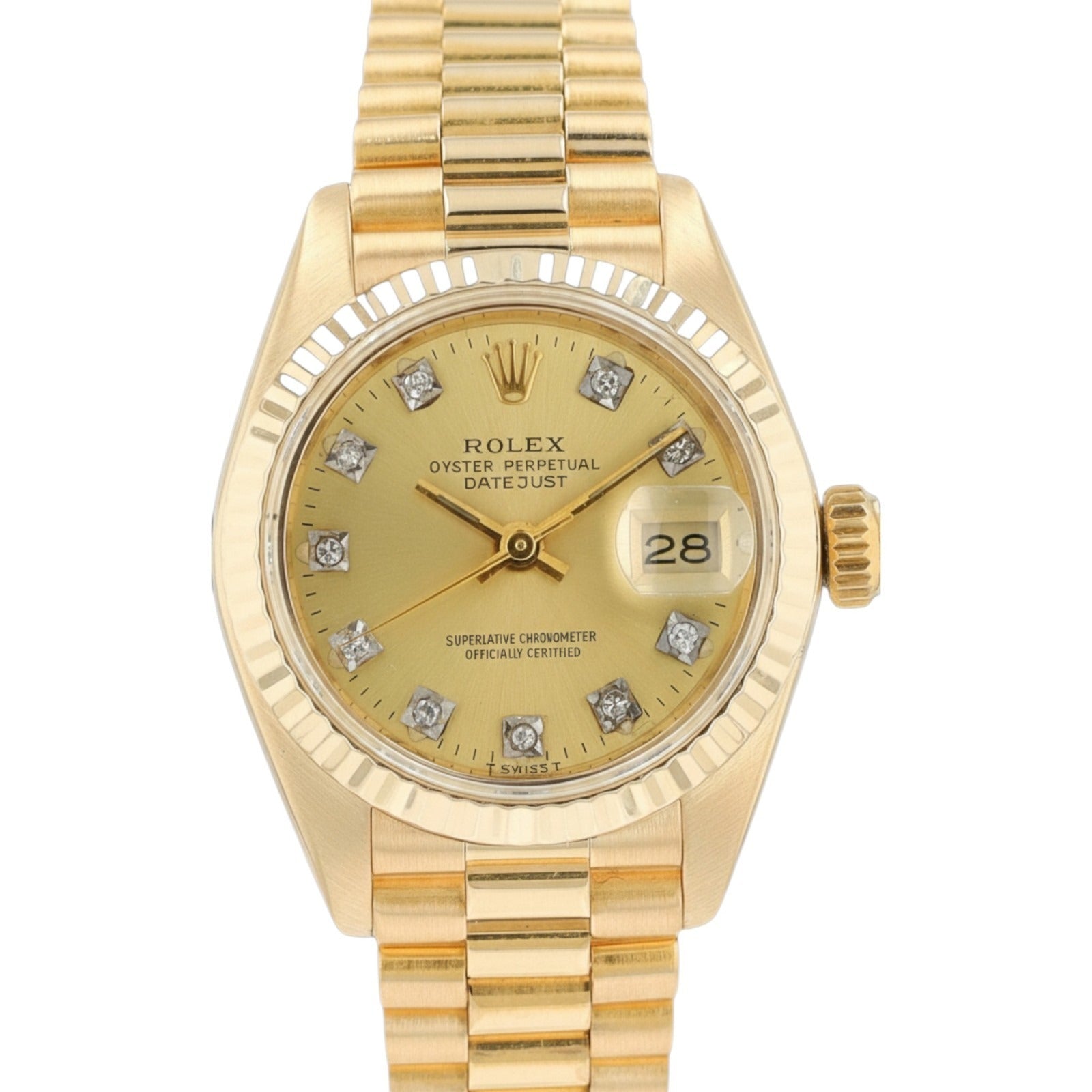 Rolex Ladies Datejust 69178 18KY Gold Champagne Diamond Dial President Watch - Luxuriant Concierge