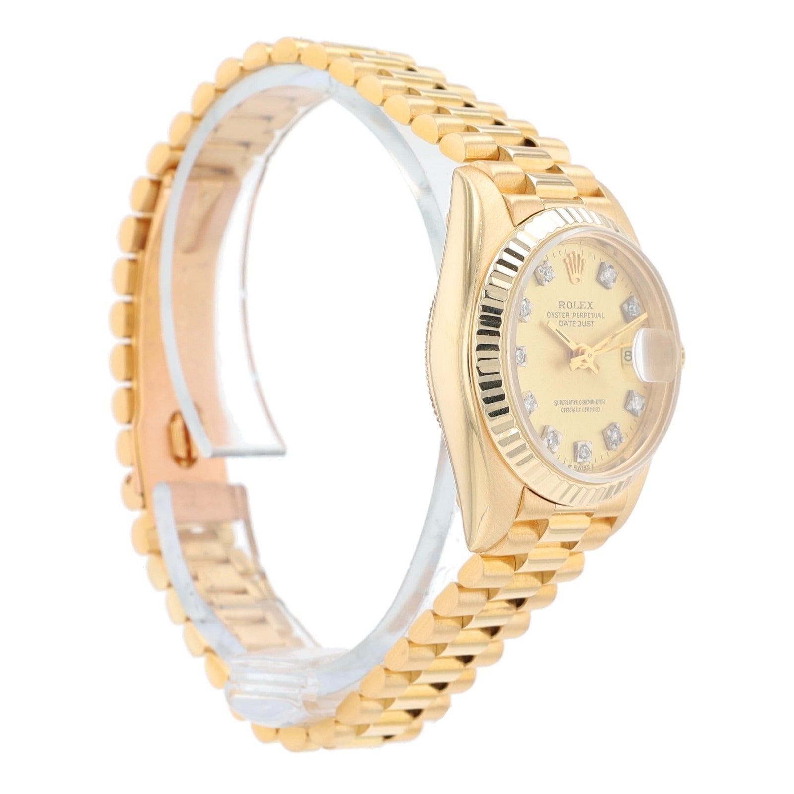 Rolex Ladies Datejust 69178 18KY Gold Champagne Diamond Dial President Watch - Luxuriant Concierge