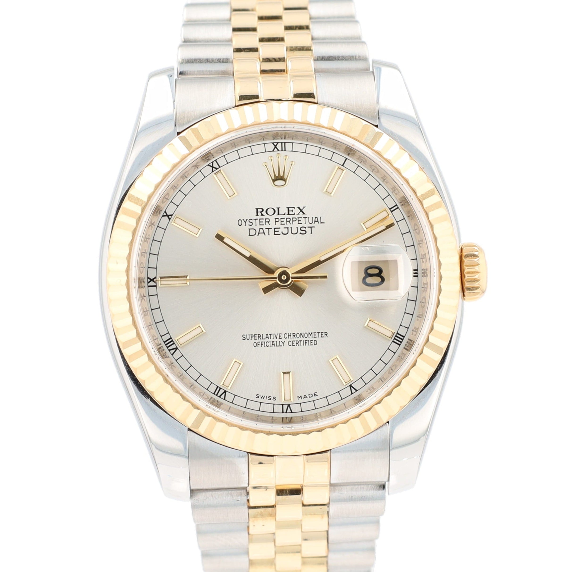 Rolex Datejust 116233 36mm Silver Index Luminous Dial Fluted Bezel Jubilee Band - Luxuriant Concierge