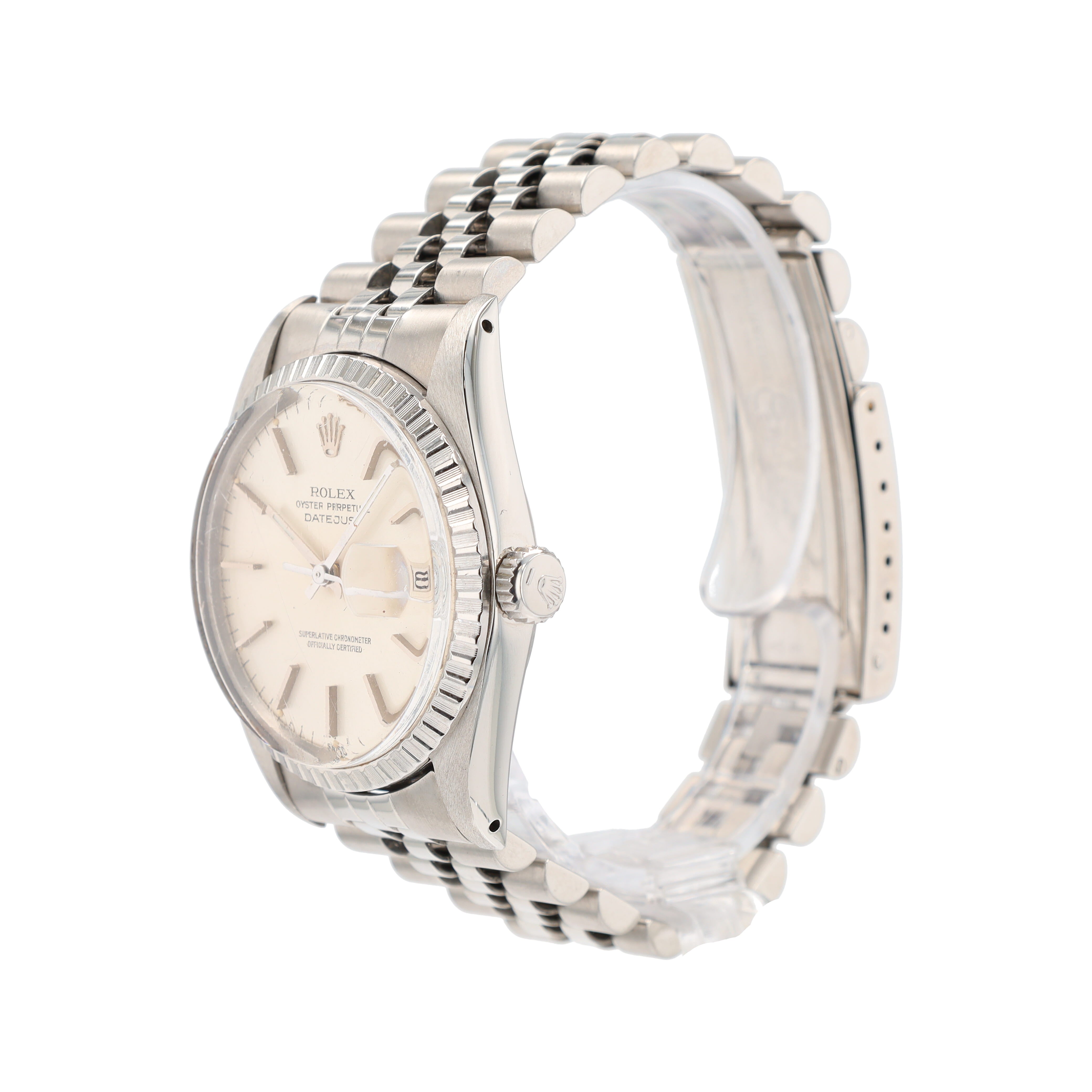 Rolex Datejust  16030 36mm Silver Index Dial Engine-turned Bezel Jubilee Band - Luxuriant Concierge