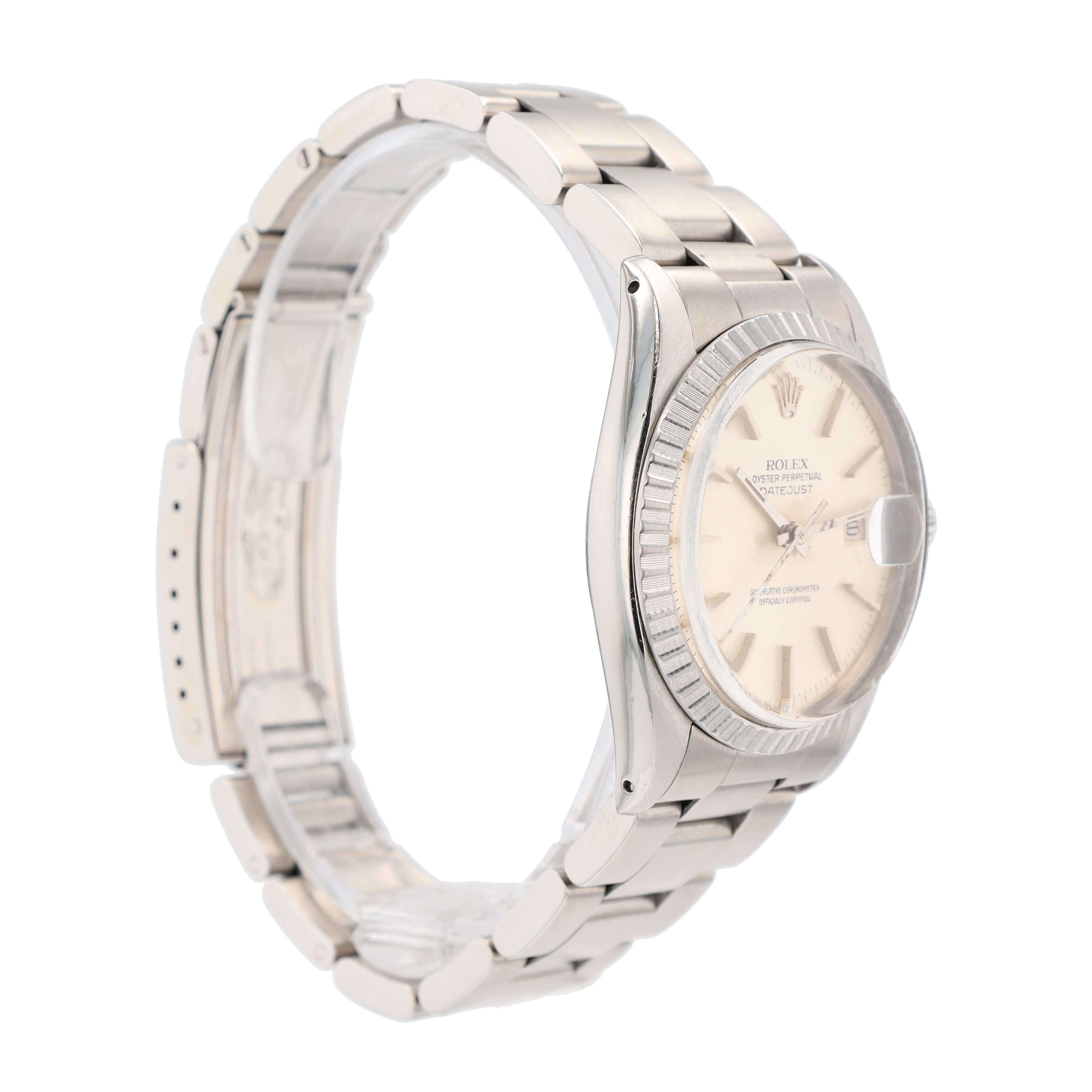 Rolex Datejust  16030 36mm Silver Index Dial Engine-Turned Bezel Oyster Band - Luxuriant Concierge