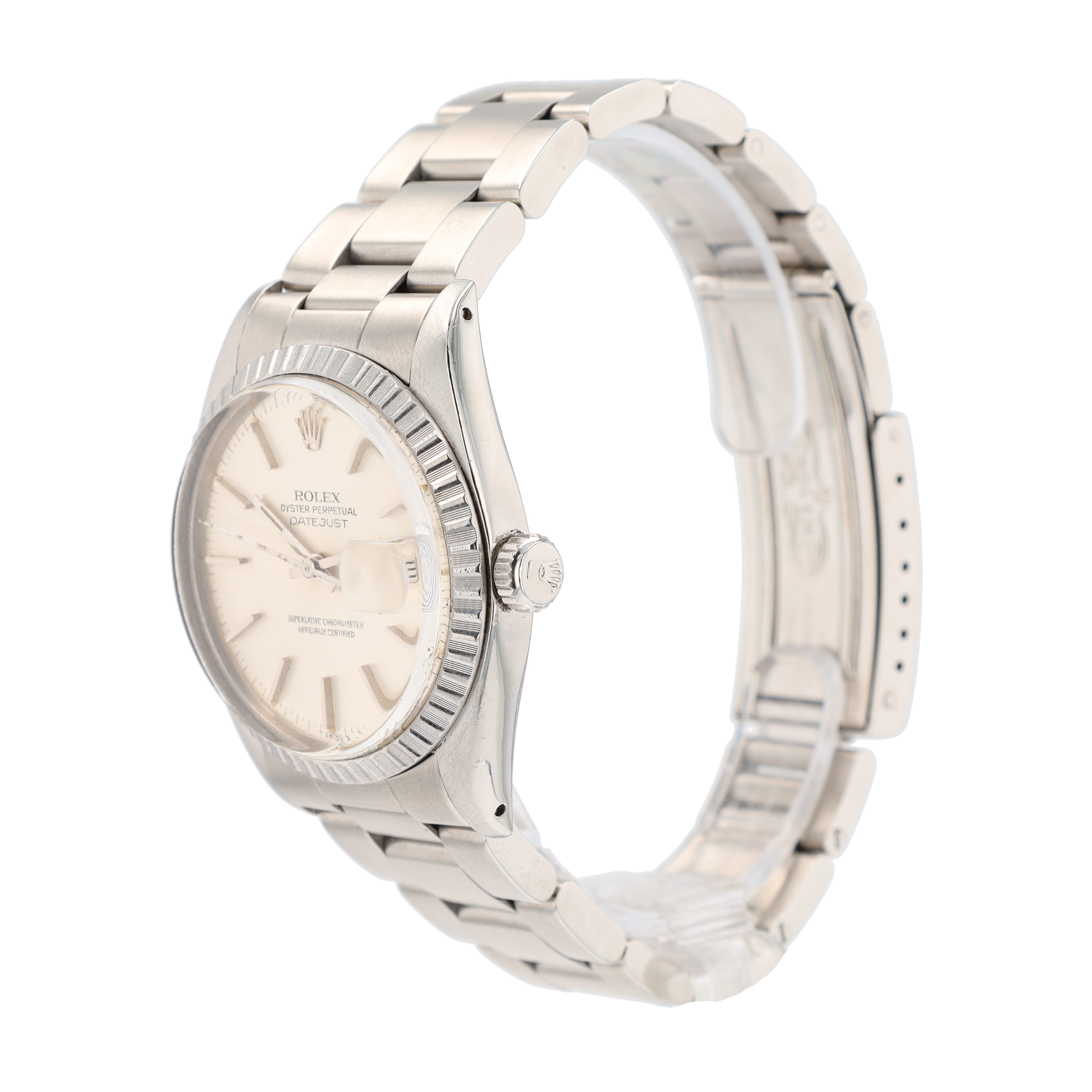 Rolex Datejust  16030 36mm Silver Index Dial Engine-Turned Bezel Oyster Band - Luxuriant Concierge
