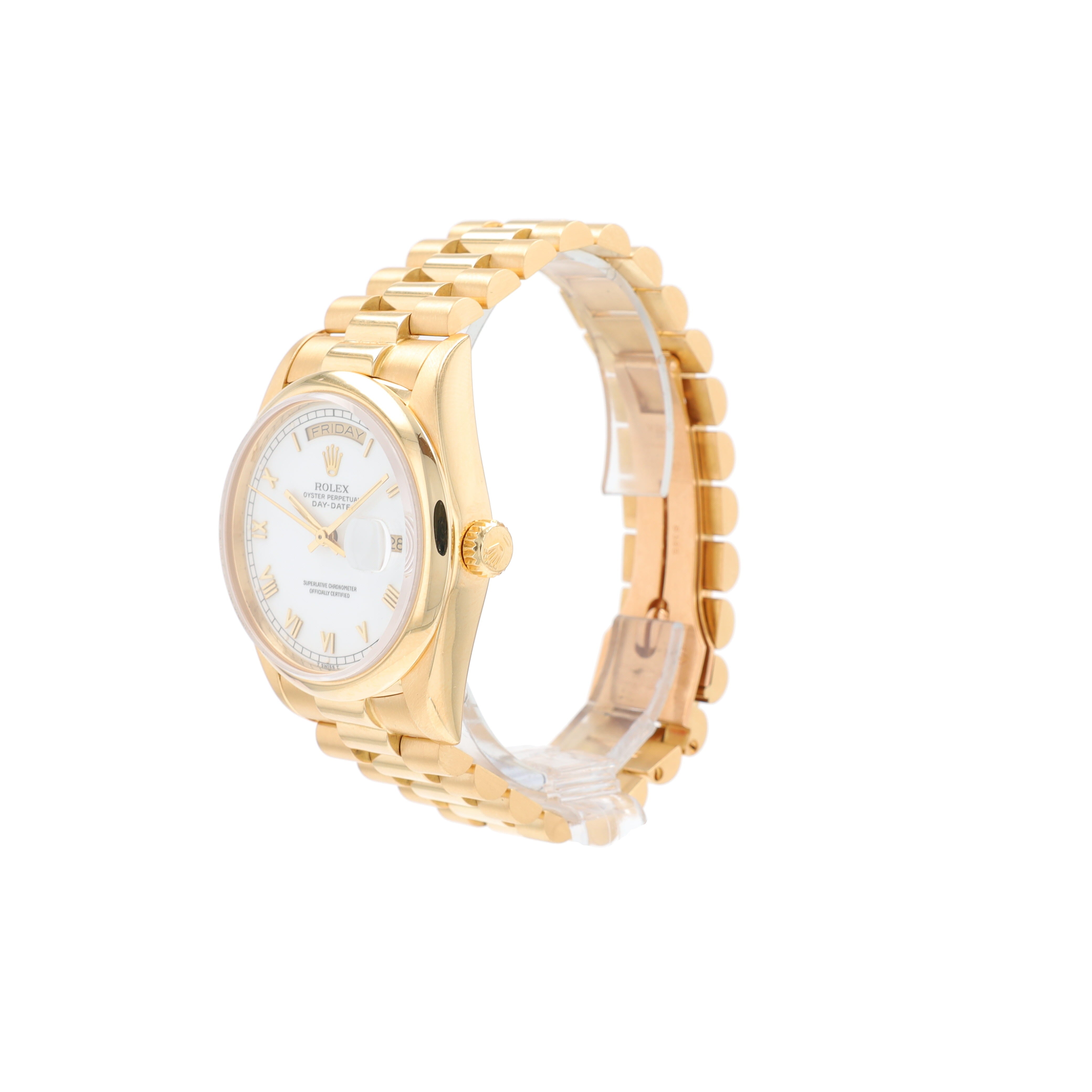 Rolex Day-Date 18038 36mm White Skinny Roman Numeral Dial Smooth Bezel President Band