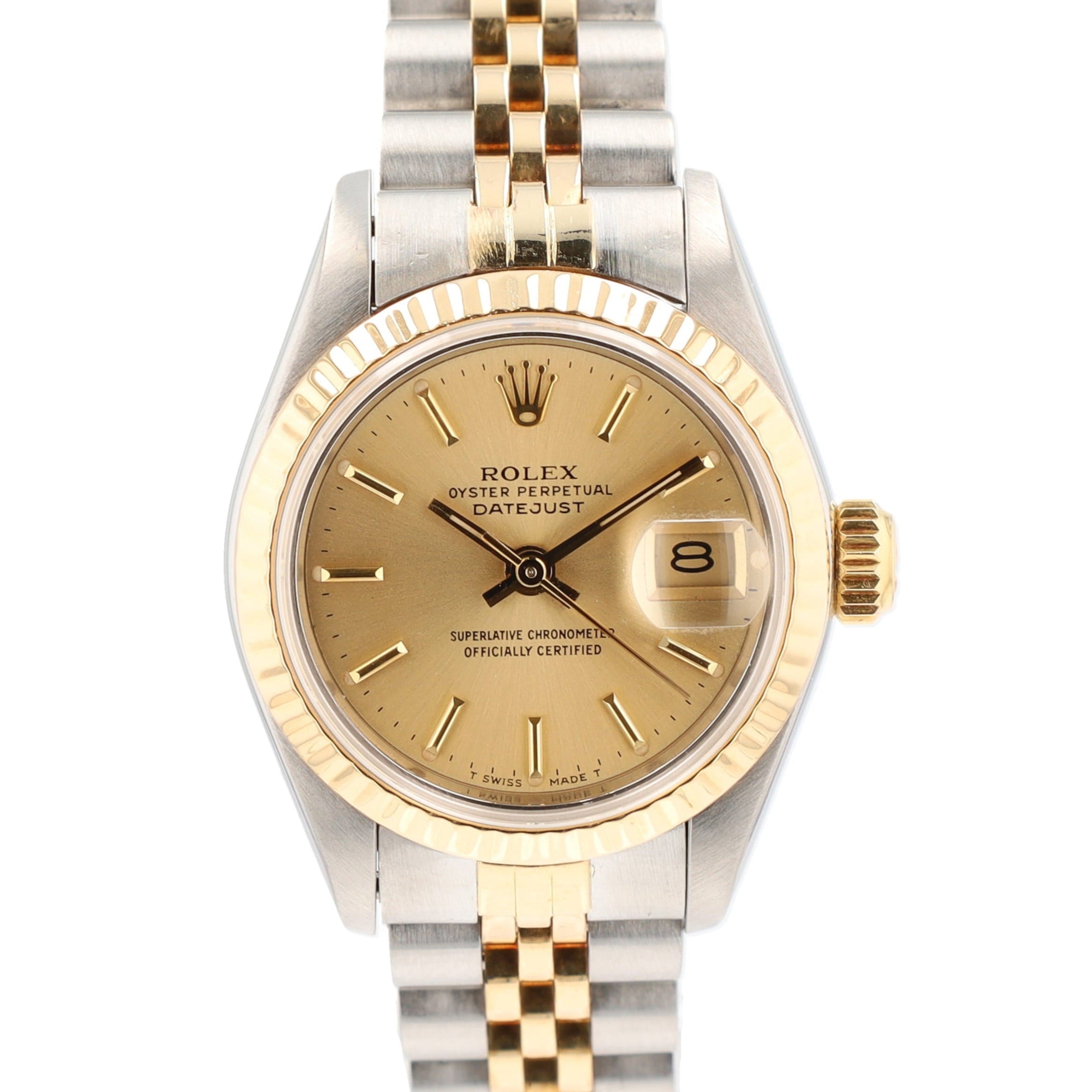 Rolex Datejust 69173 26mm Champagne Index Dial Fluted Bezel Jubilee Band - Luxuriant Concierge