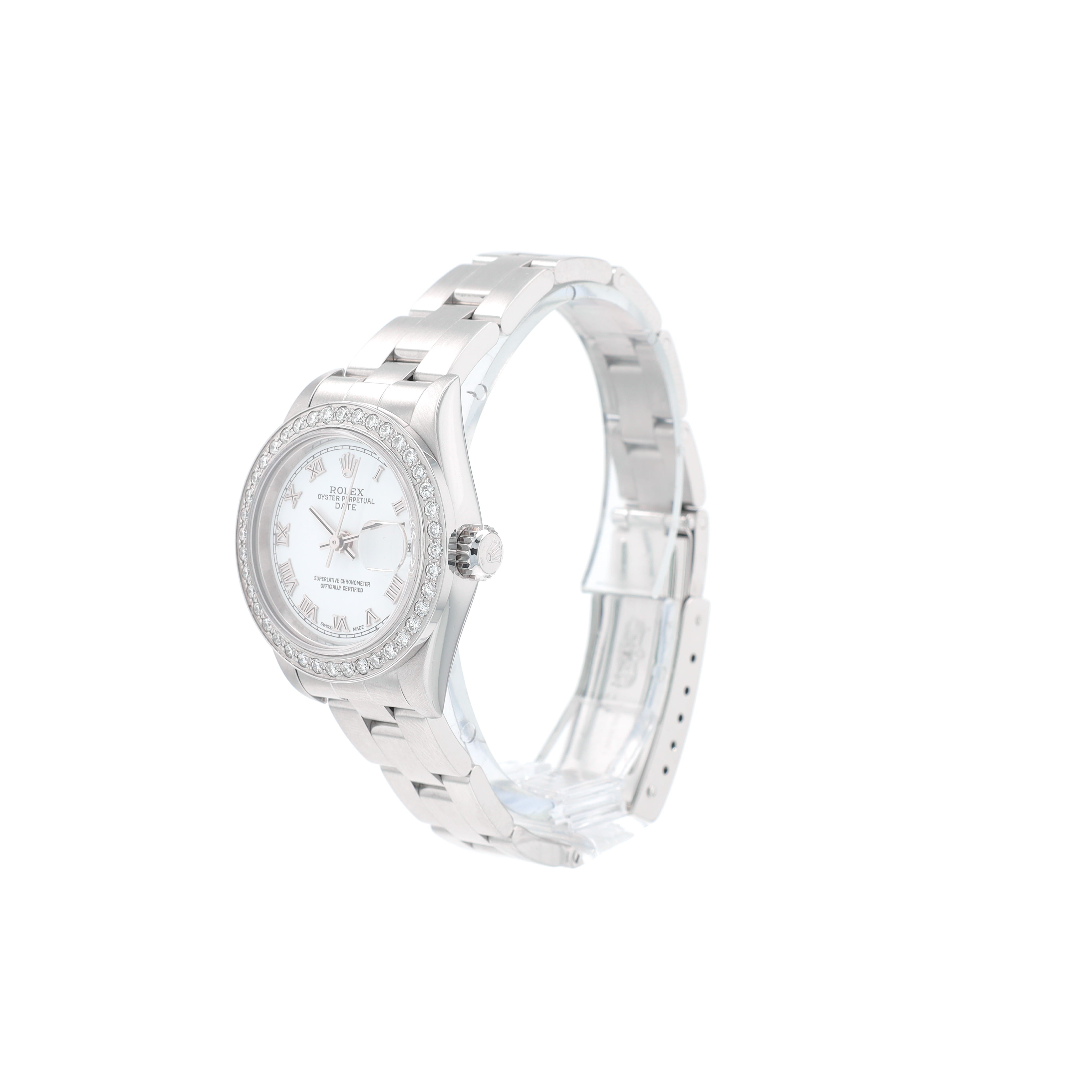 Rolex Datejust 79160 26mm White Roman Numeral Dial Diamond - Pave Bezel Oyster Band - Luxuriant Concierge