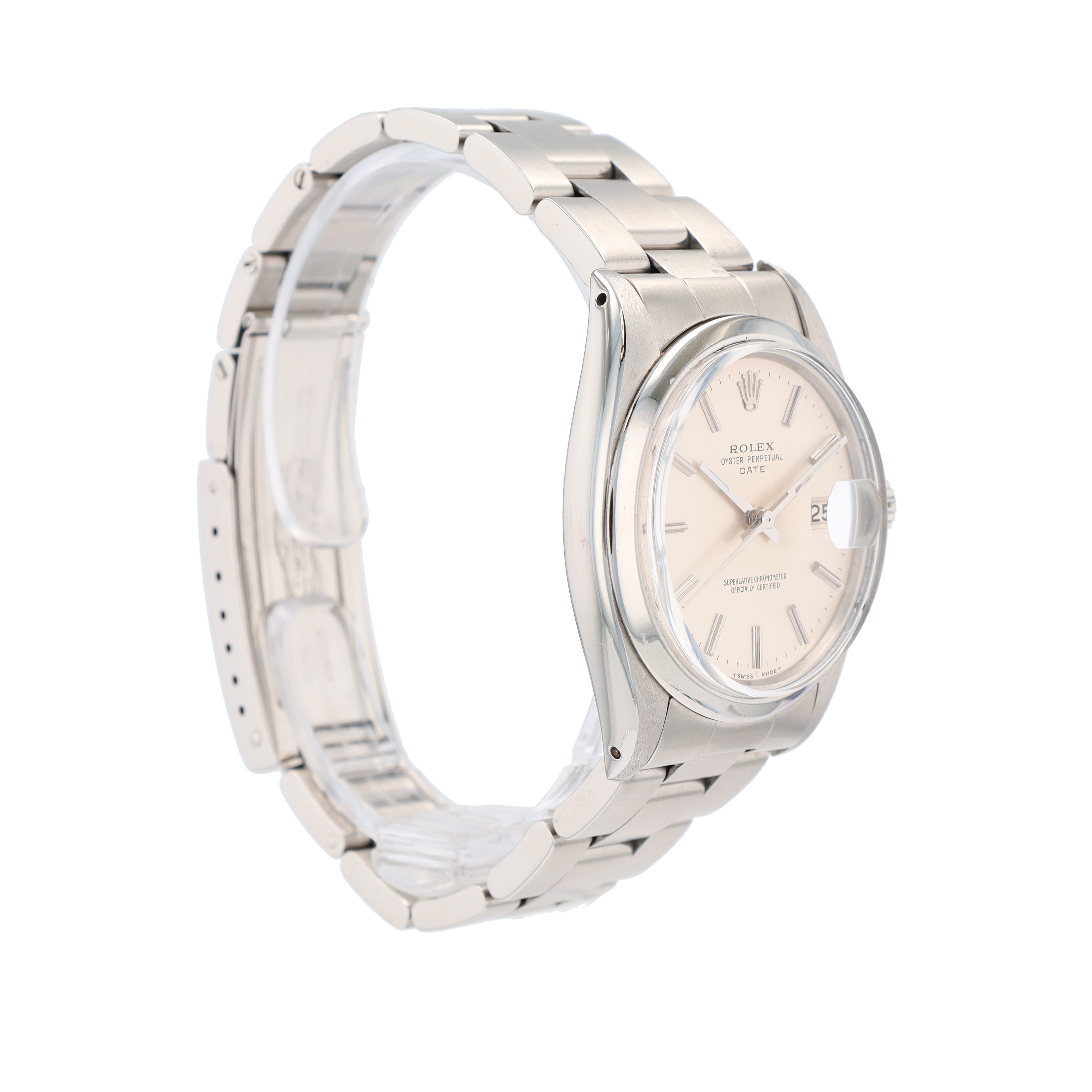 Rolex Date 1500 34mm Silver Index Dial Smooth Bezel Oyster Band - Luxuriant Concierge