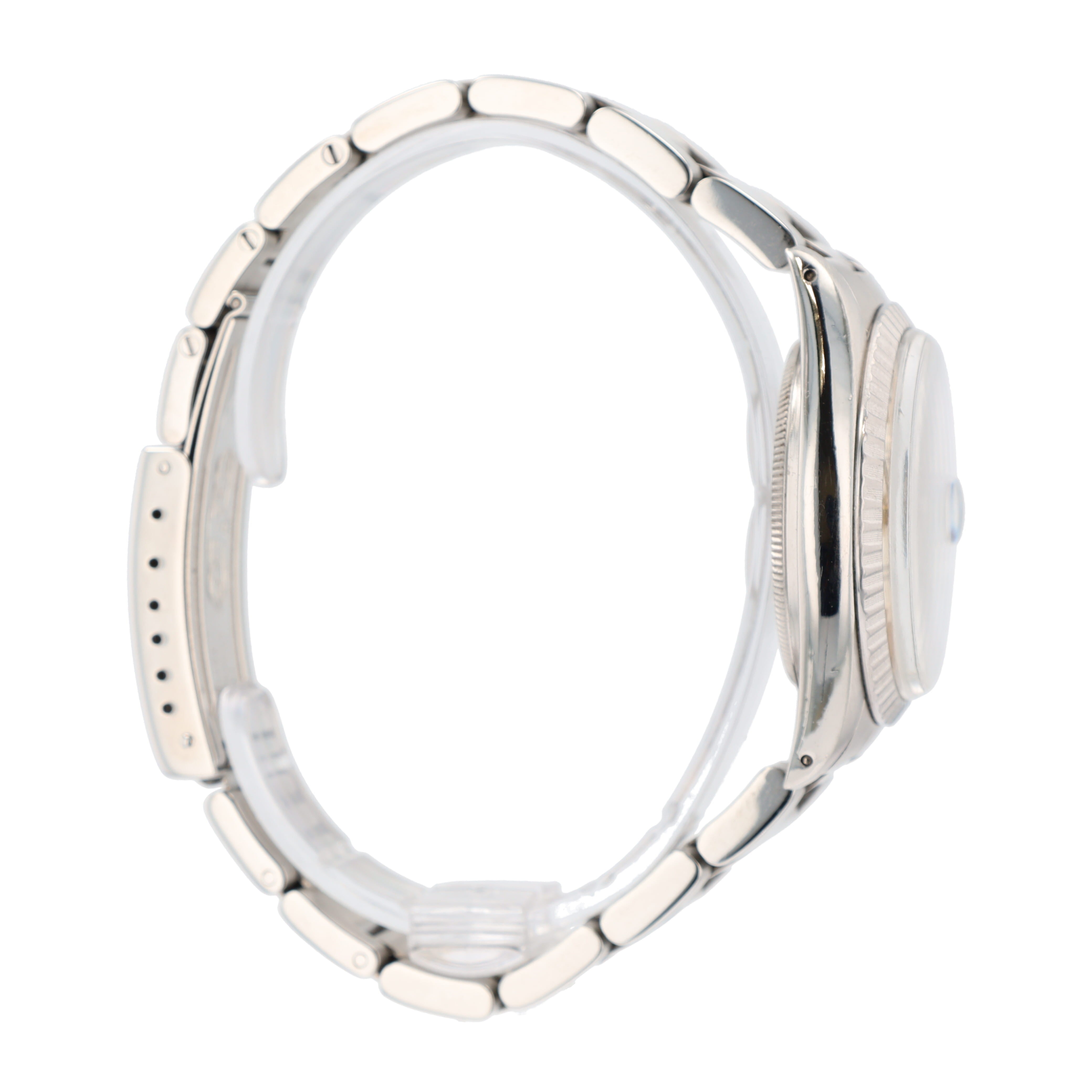 Rolex Datejust  16030 36mm Silver Index Dial Engine-Turned Bezel Oyster Band - Luxuriant Concierge