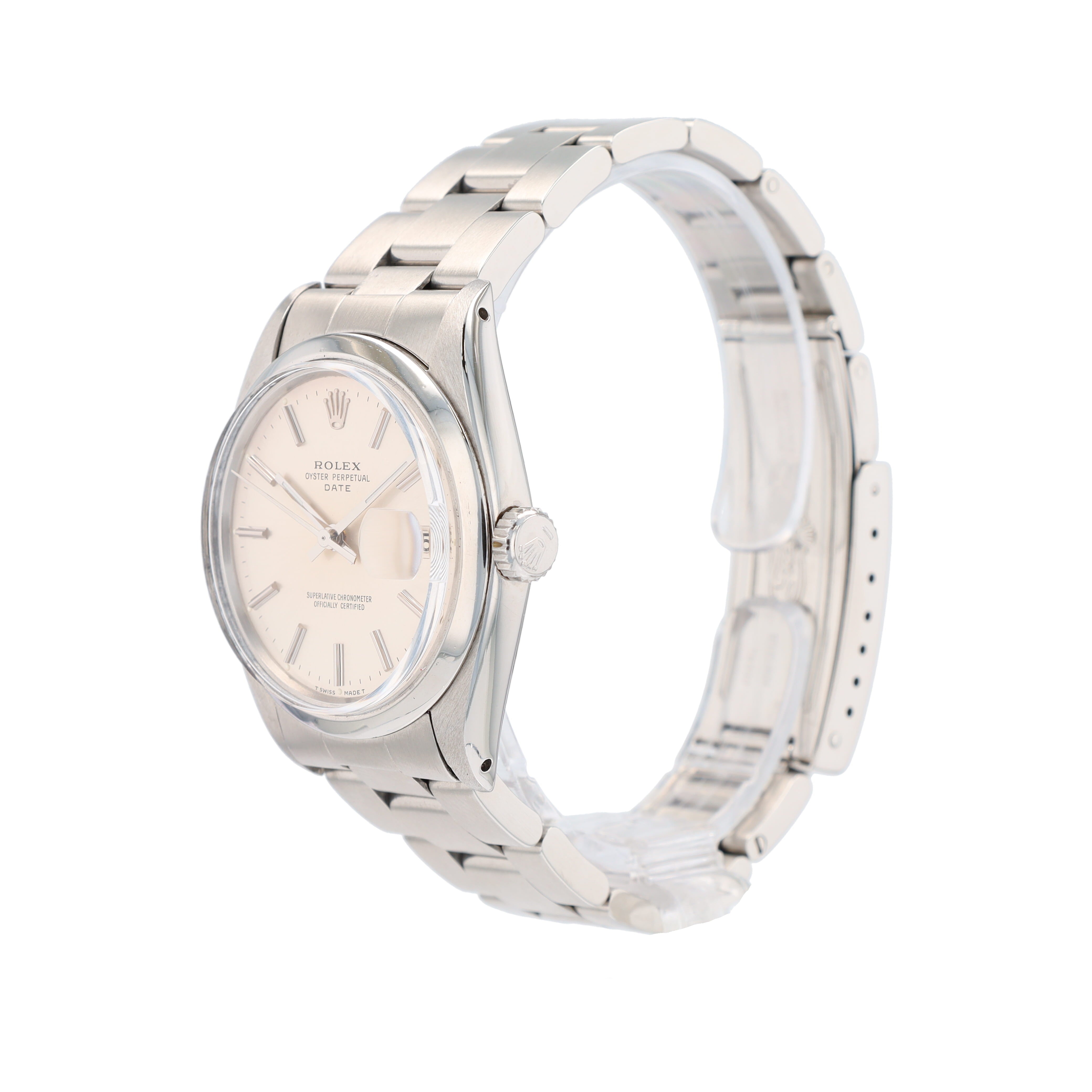 Rolex Date 1500 34mm Silver Index Dial Smooth Bezel Oyster Band - Luxuriant Concierge