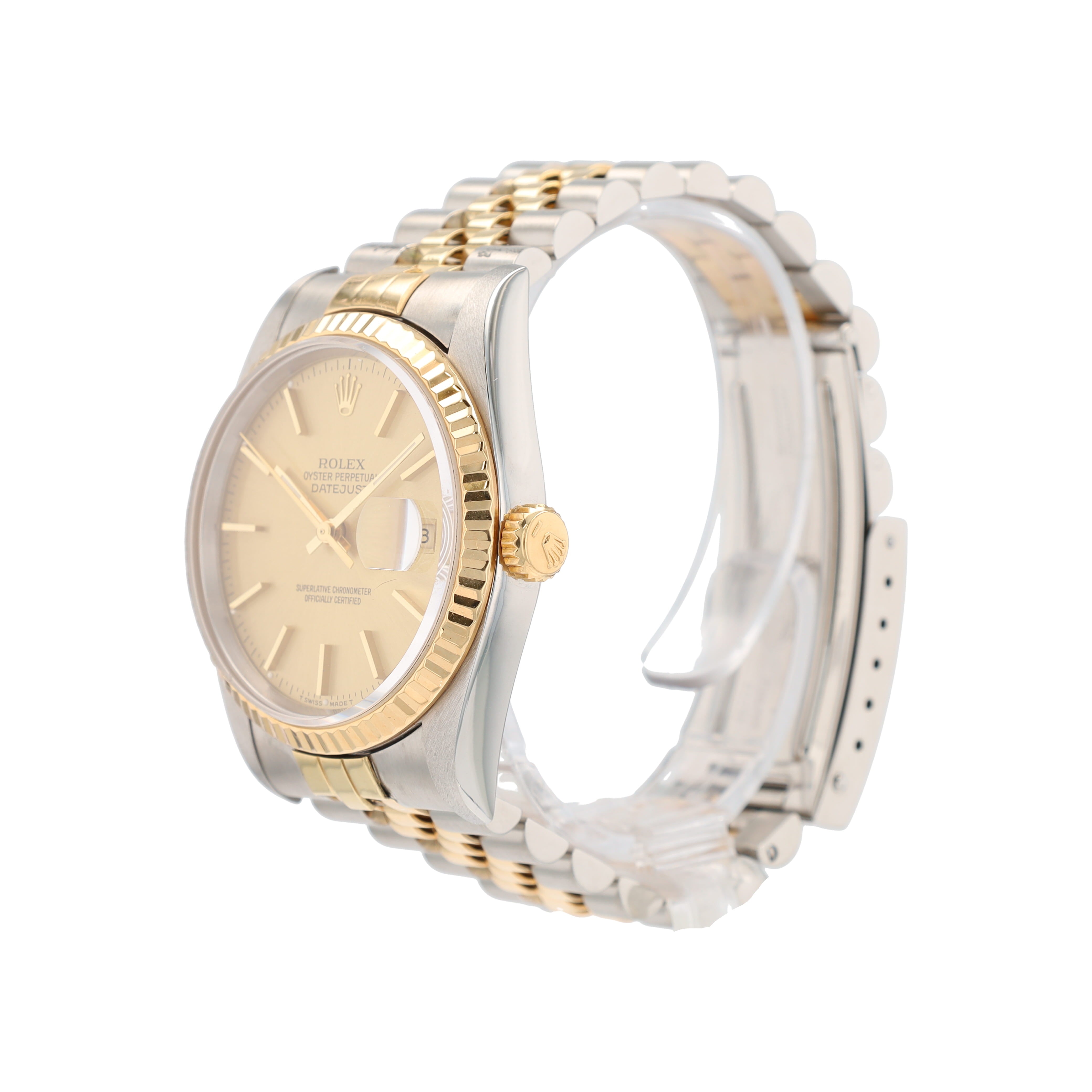 Rolex Datejust 16233 36mm Champagne Index Dial Fluted Bezel Jubilee Band