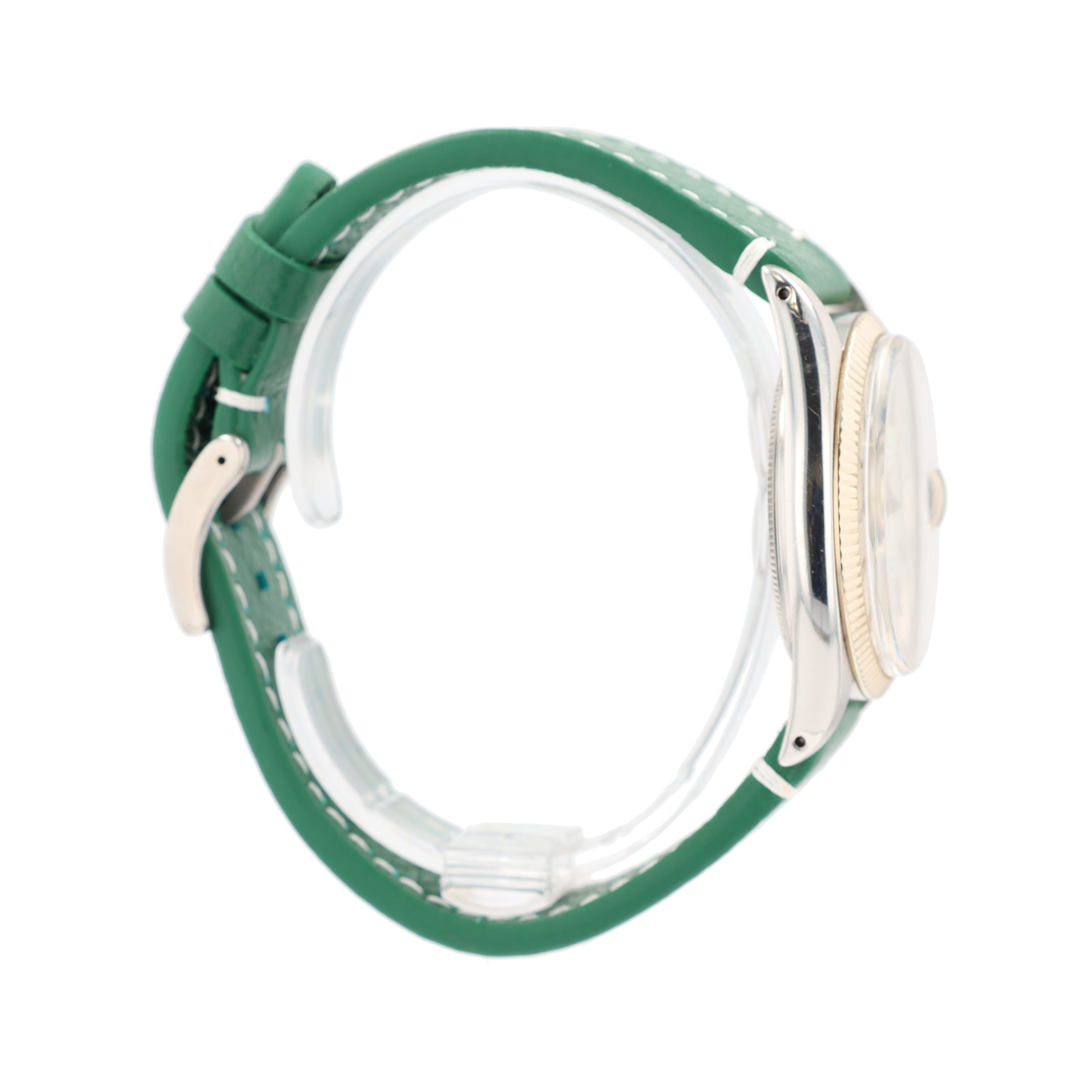 Rolex Datejust 1601 36mm Silver Dauphine 8+2 Pointed Index Dial Fluted Bezel AM Green Leather Band