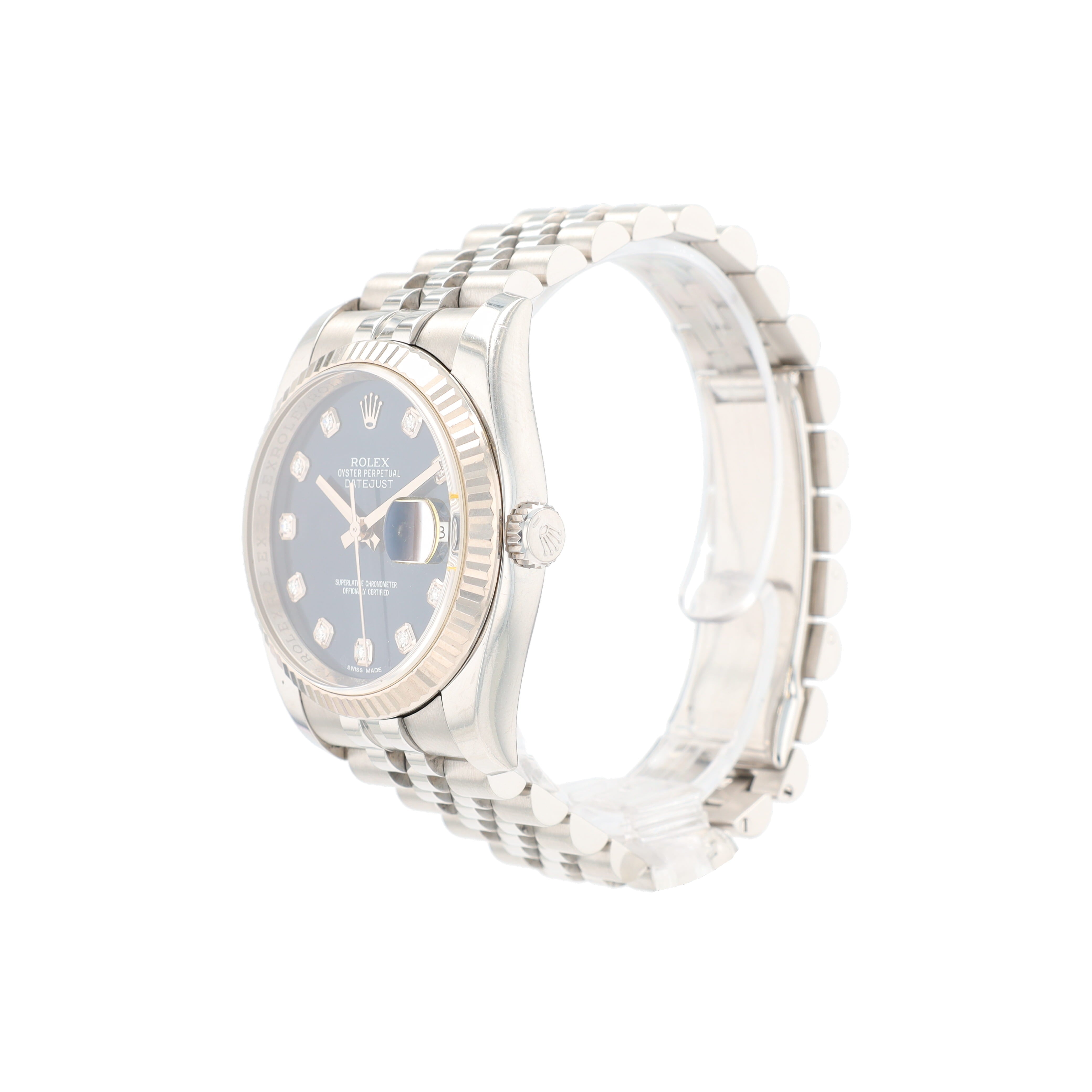 B&P Rolex Datejust 116234 36mm Blue Diamond (N.S) Dial Fluted Bezel Jubilee Band - Luxuriant Concierge