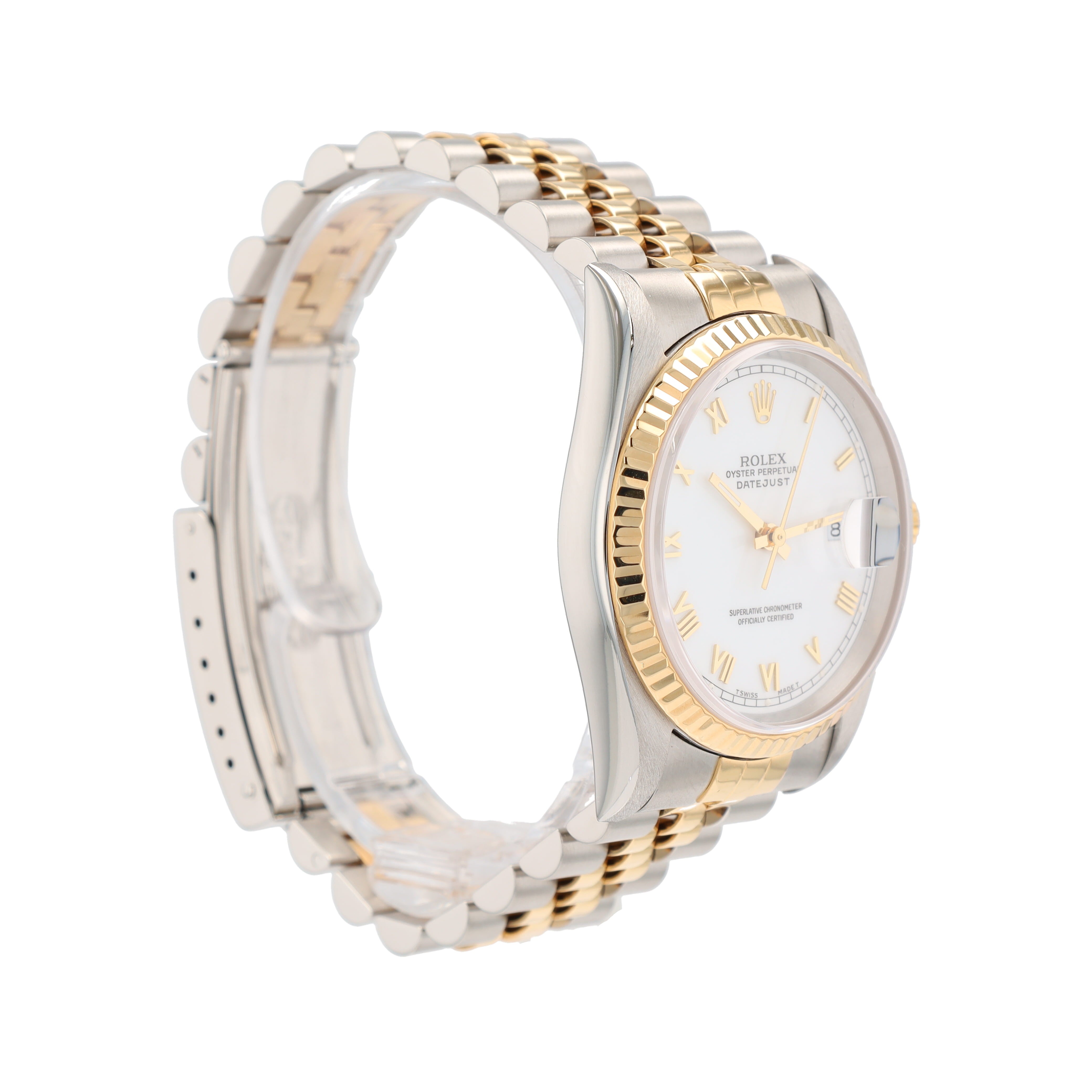 Rolex Datejust 16233 36mm White Roman Numeral (Skinny) Dial Fluted Bezel Jubilee Band