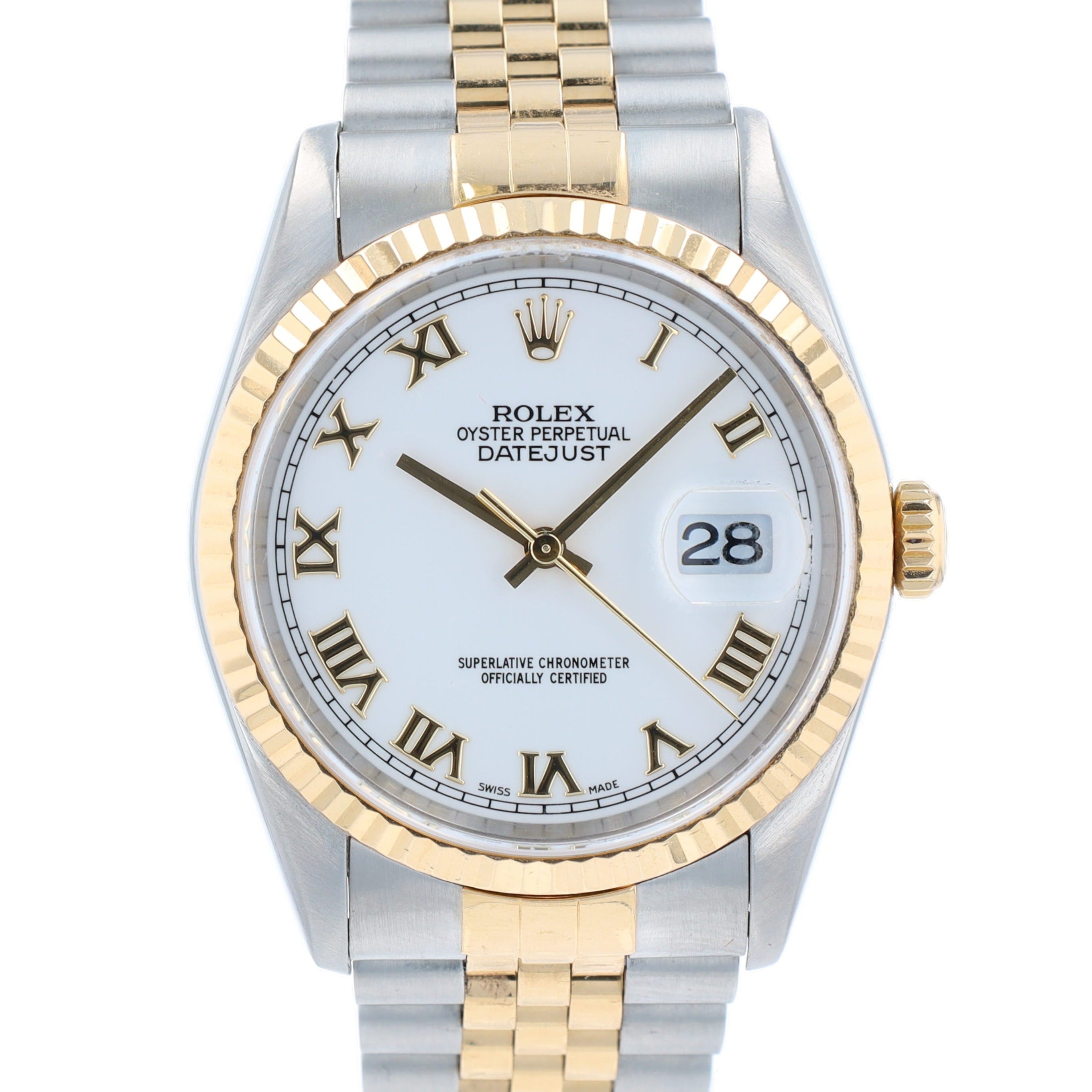 Rolex Datejust 16233 36mm White Roman Numeral Dial Fluted Bezel Jubilee Band - Luxuriant Concierge