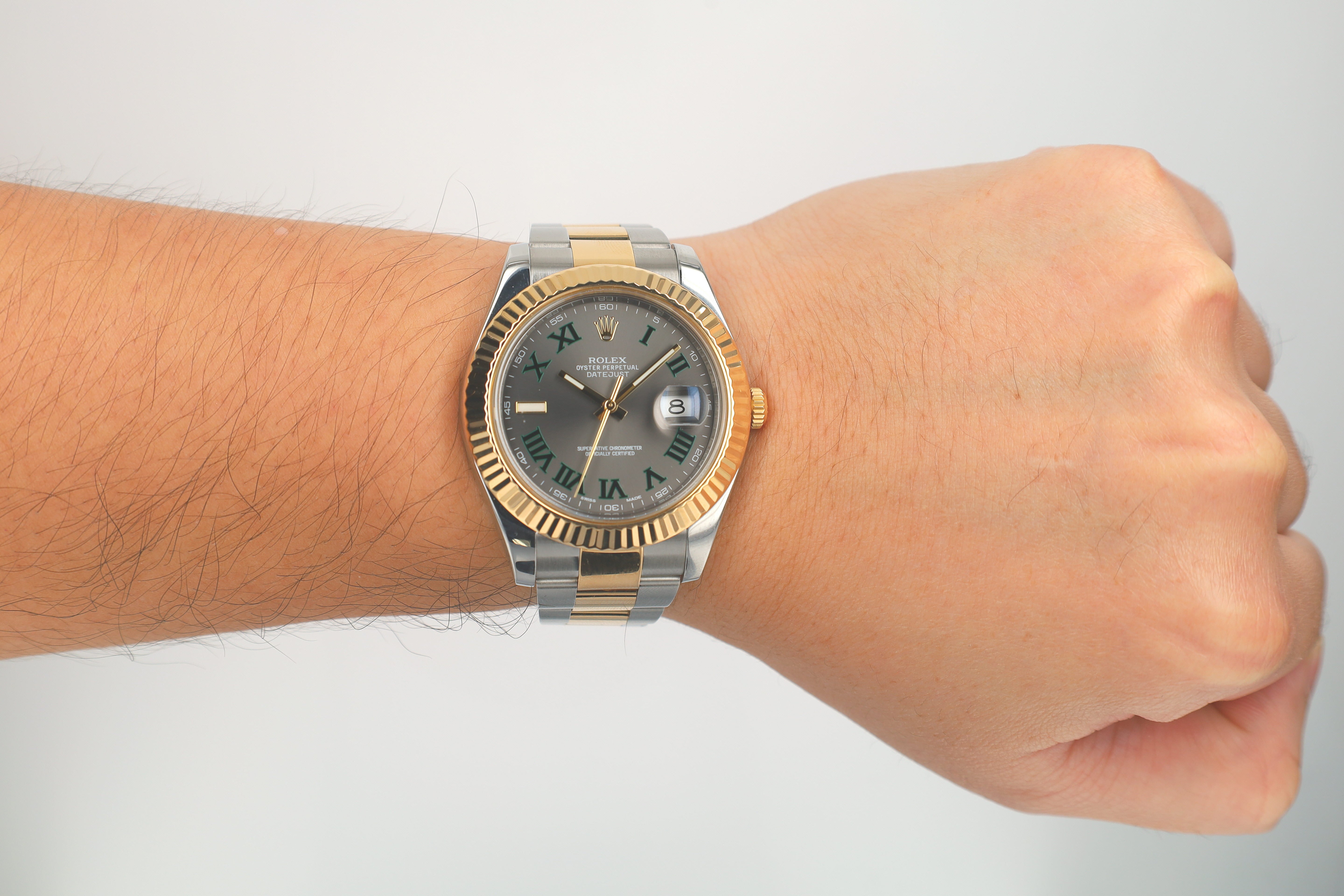 Rolex Datejust II 116333 41mm Grey Wimbledon Index & Roman Dial Fluted Bezel Oyster Band - Luxuriant Concierge