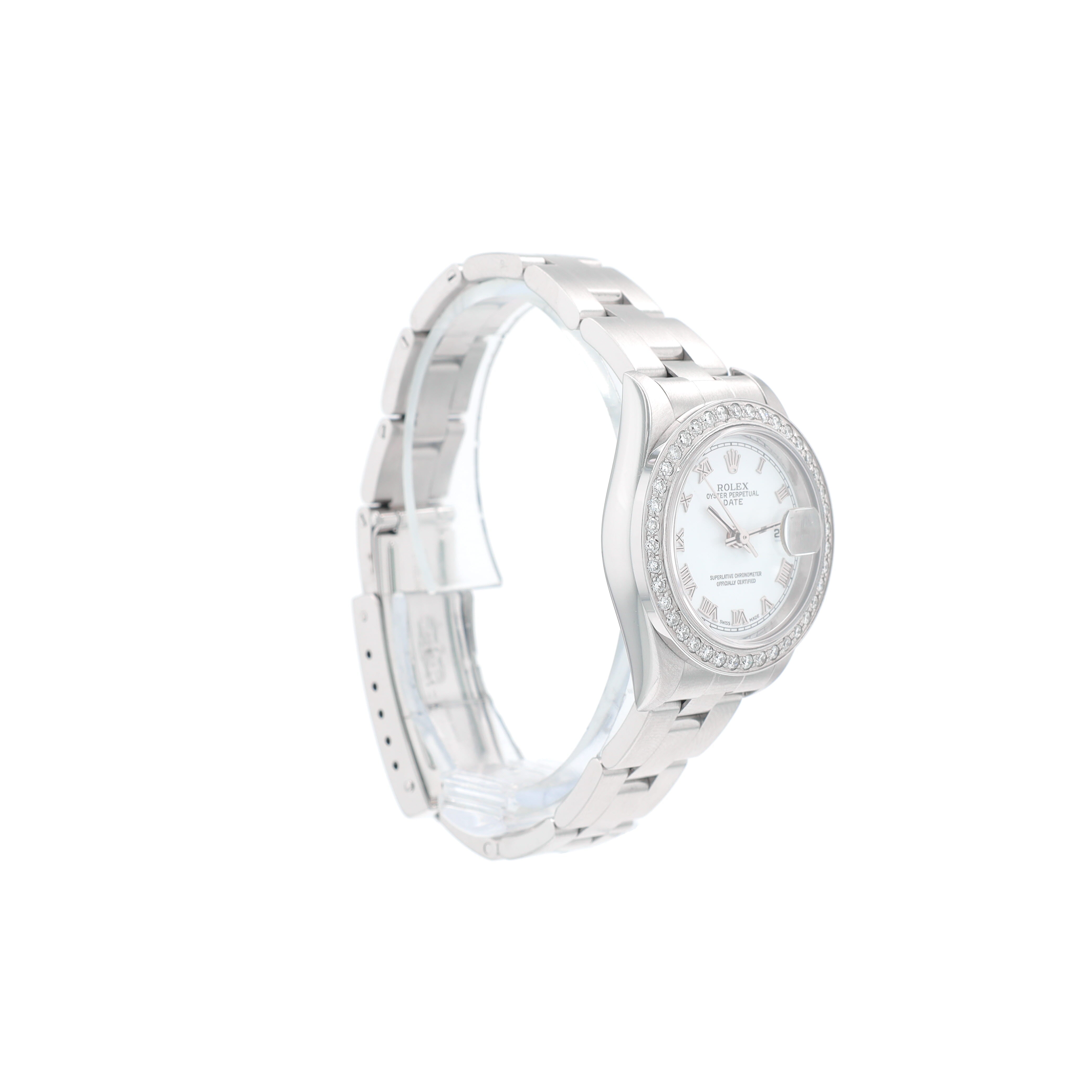 Rolex Datejust 79160 26mm White Roman Numeral Dial Diamond - Pave Bezel Oyster Band - Luxuriant Concierge