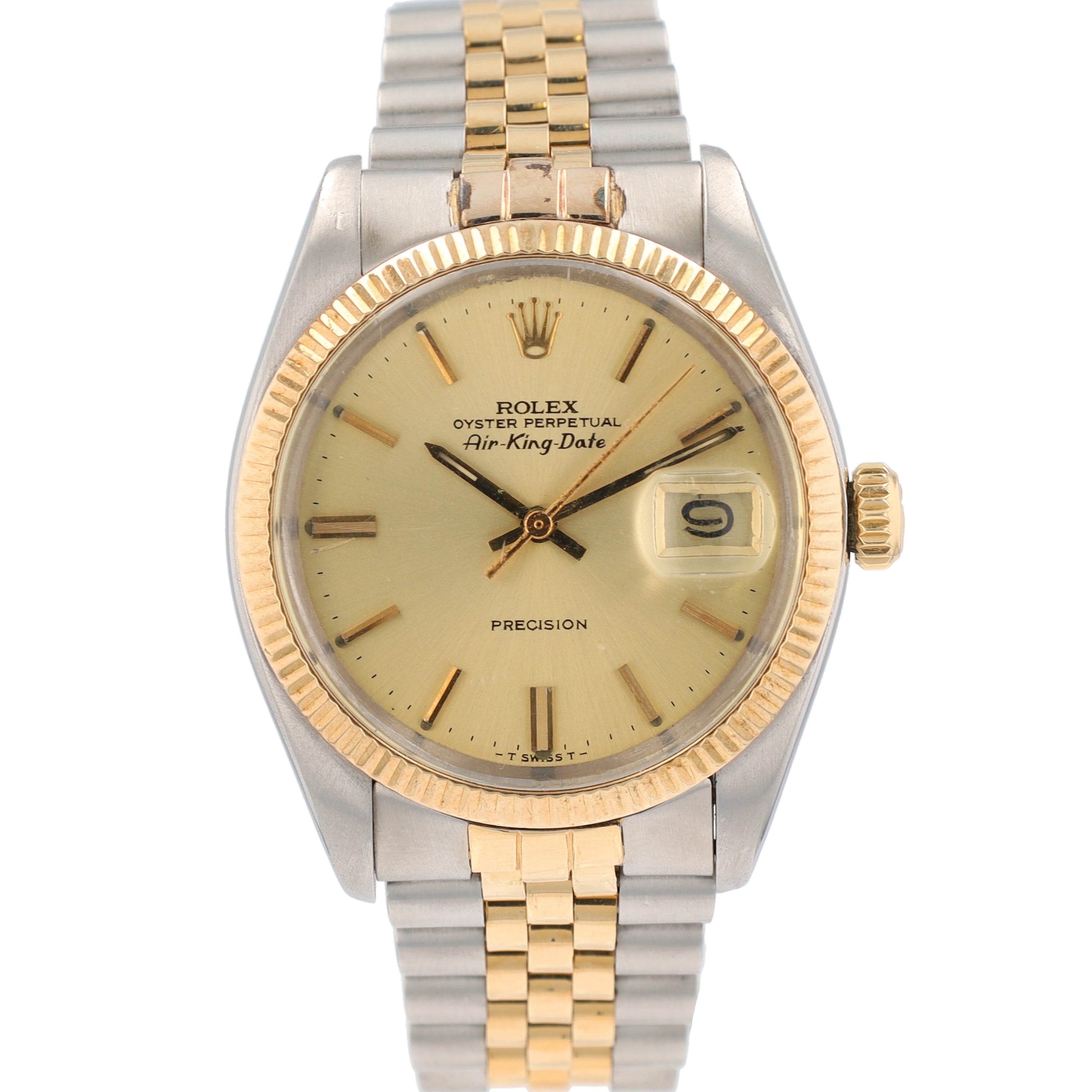 Rolex Air-King-Date 5701 36mm Champagne Index Dial Bezel Jubilee Band - Luxuriant Concierge