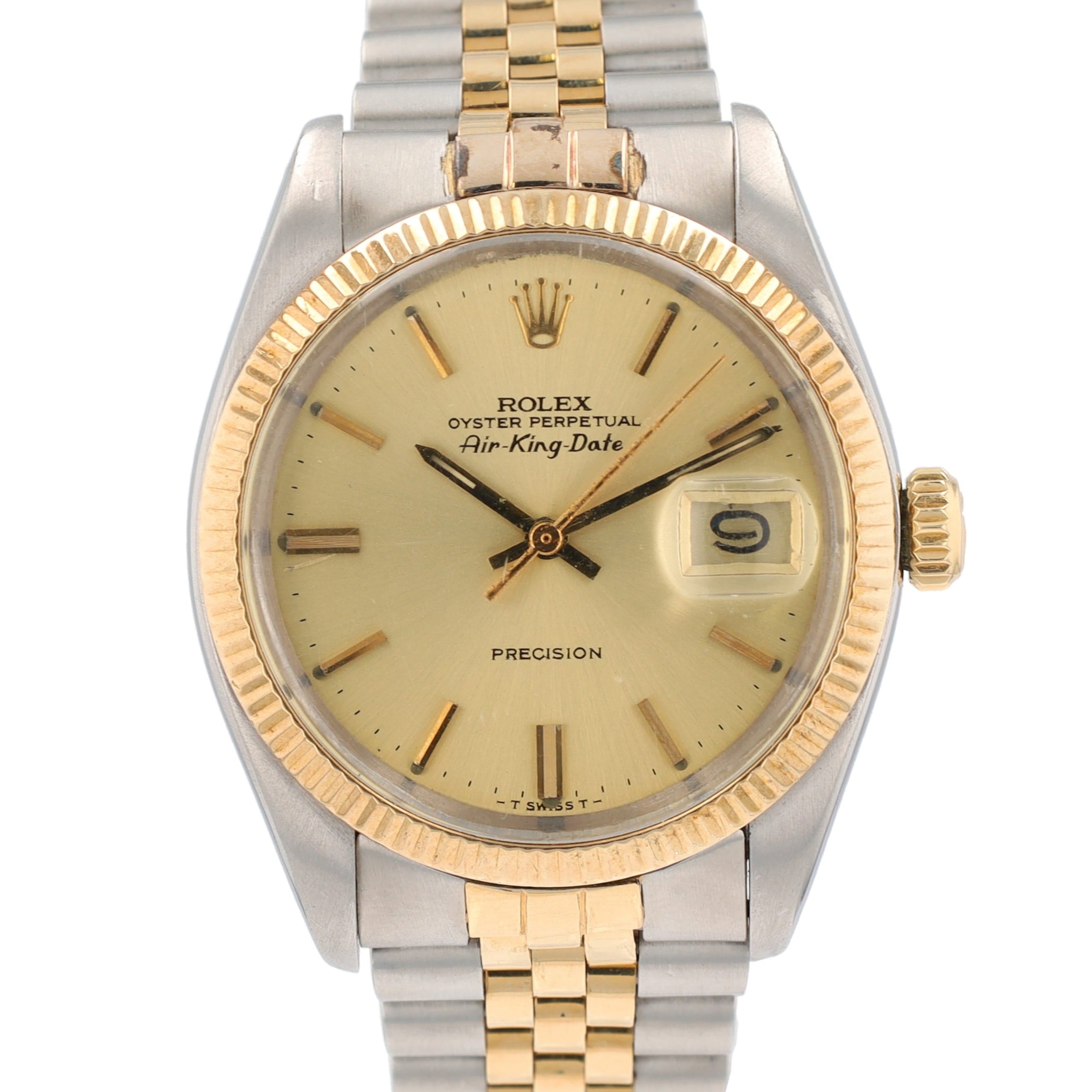 Rolex Air-King-Date 5701 36mm Champagne Index Dial Bezel Jubilee Band - Luxuriant Concierge