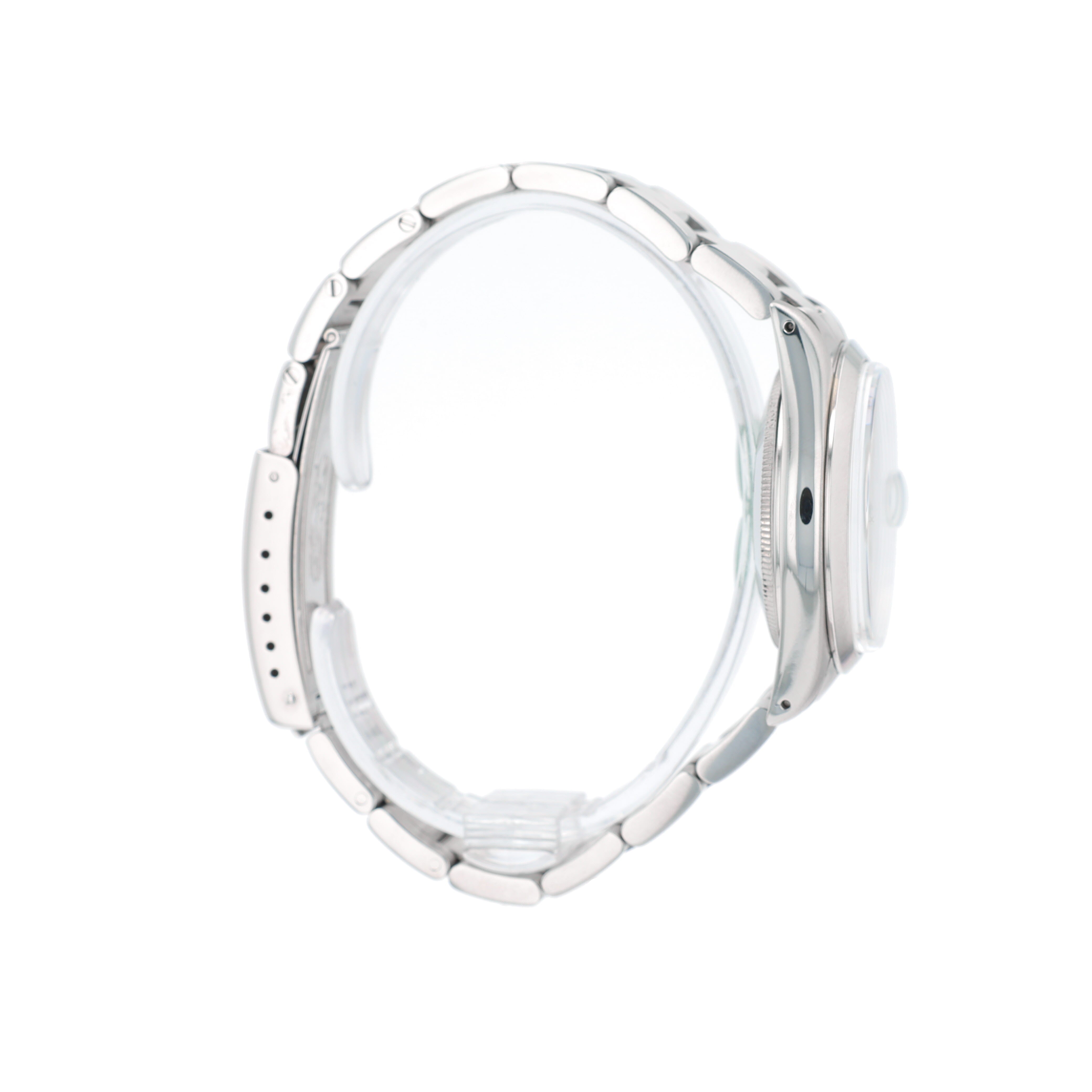 Rolex Date 15000 31mm Silver Fatboy Index Dial Smooth Bezel Oyster Band