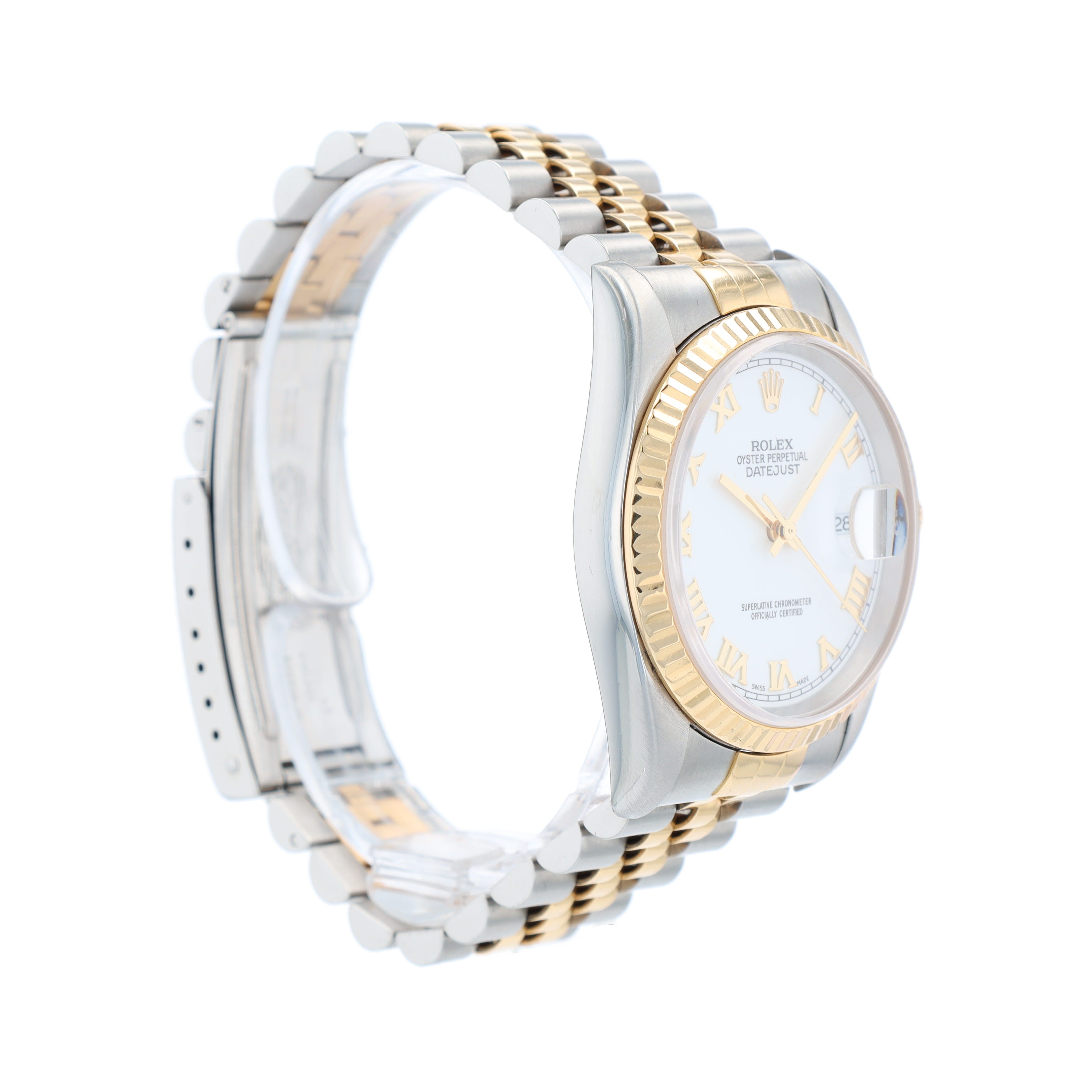 Rolex Datejust 16233 36mm White Roman Numeral Dial Fluted Bezel Jubilee Band