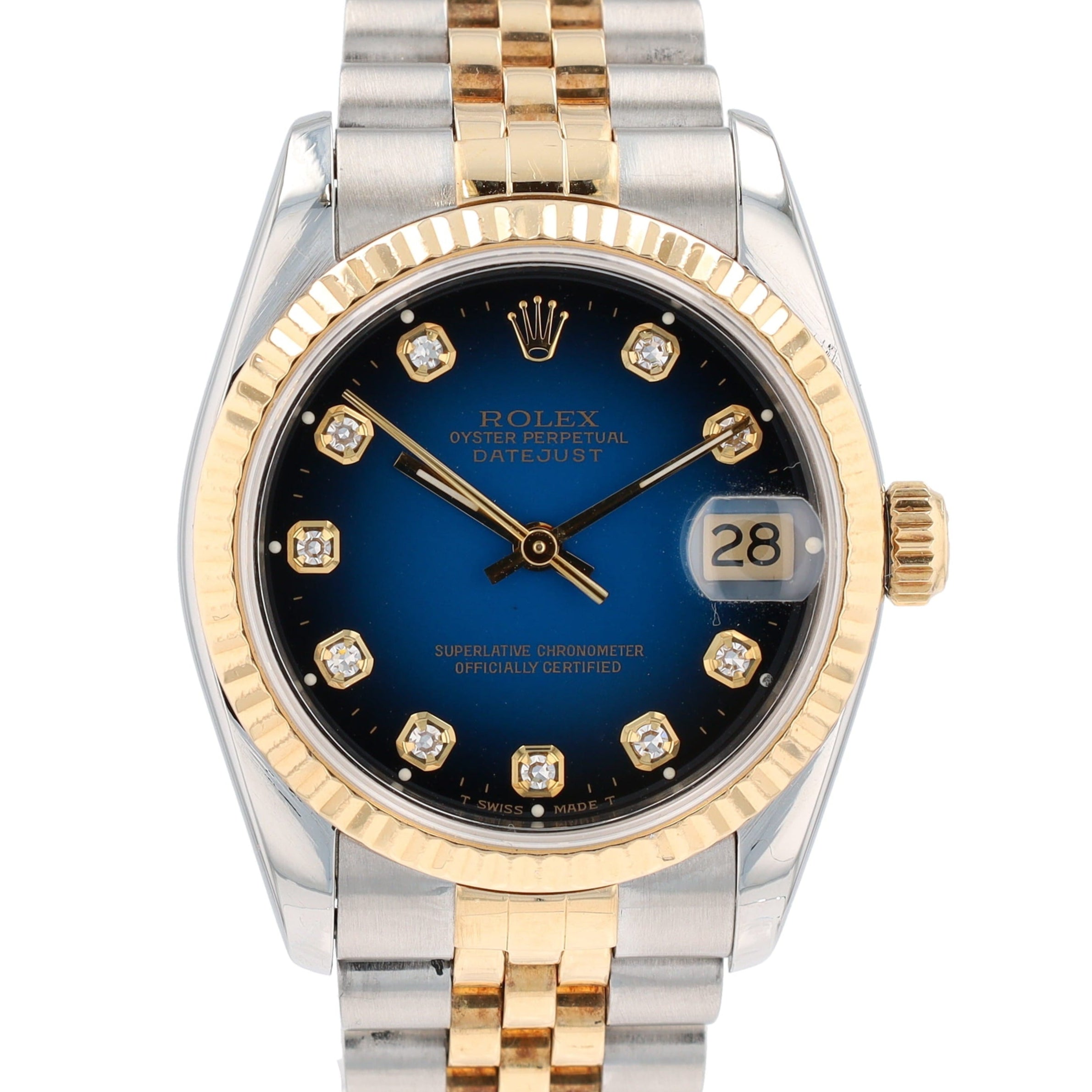 Rolex Datejust 68273 31mm Blue Vignette Diamond(N.S.) Dial Fluted Bezel Jubilee Band - Luxuriant Concierge