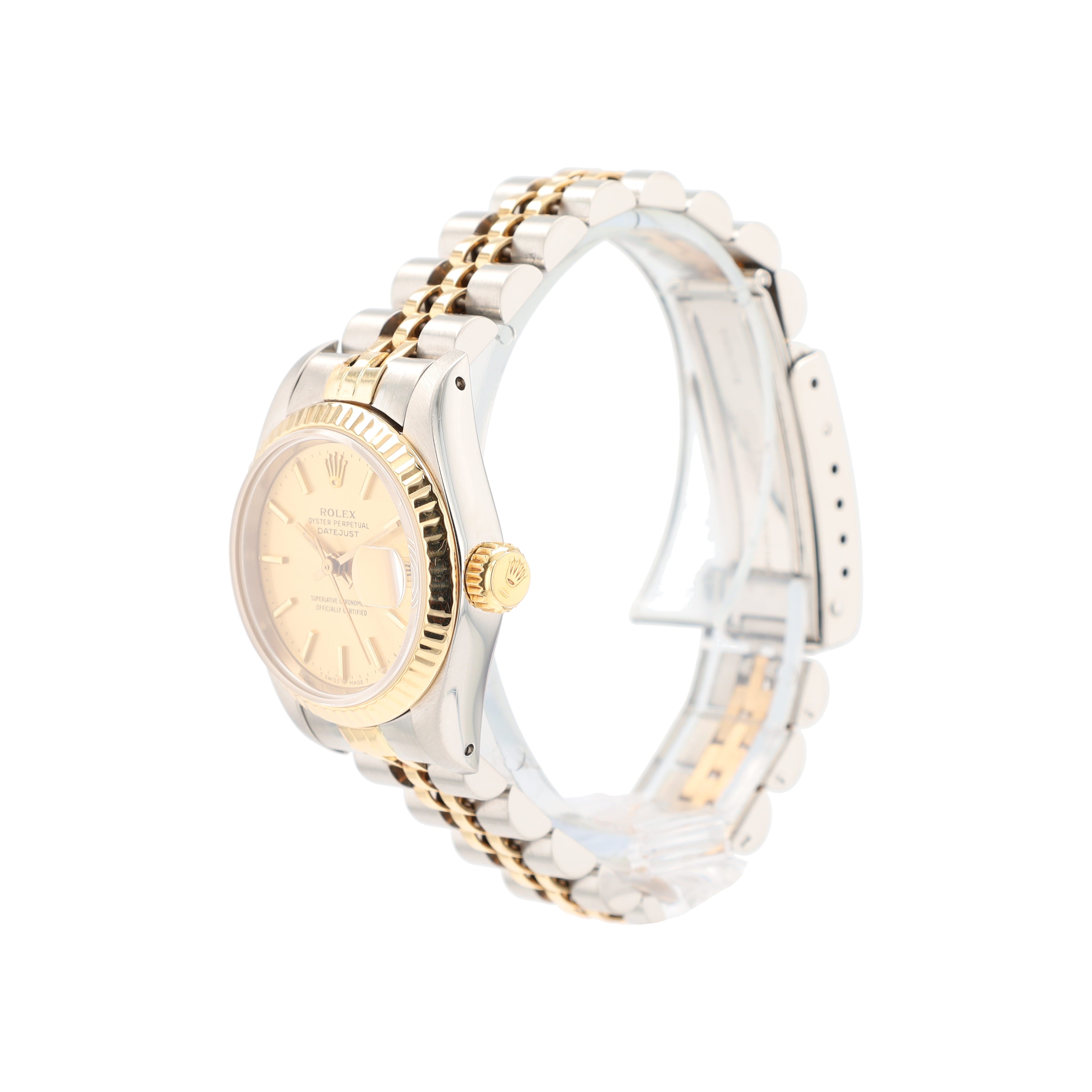 Rolex Datejust 69173 26mm Champagne Index Dial Fluted Bezel Jubilee Band