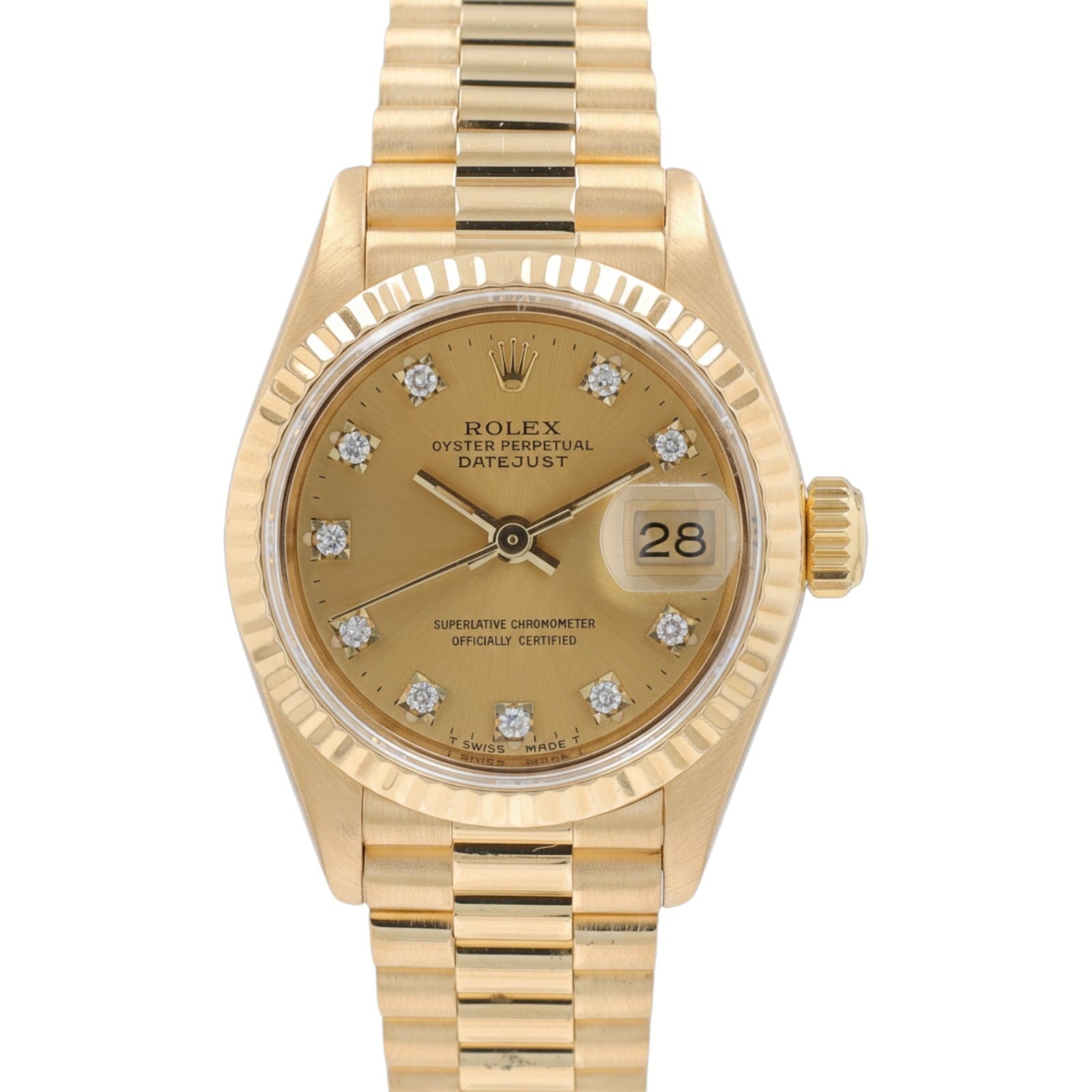 Rolex Ladies Datejust 69178 18KY Gold Champagne Diamond Dial President Watch - Luxuriant Concierge