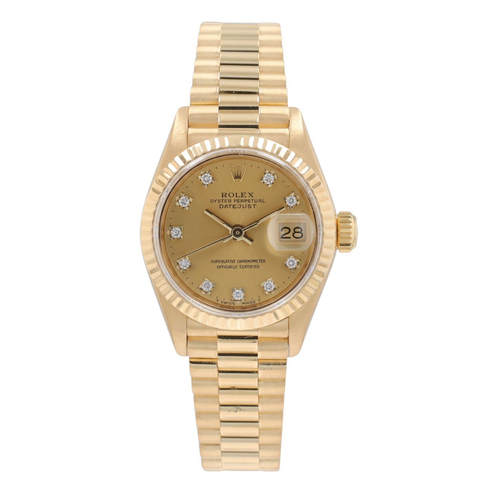 Rolex Ladies Datejust 69178 18KY Gold Champagne Diamond Dial President Watch - Luxuriant Concierge
