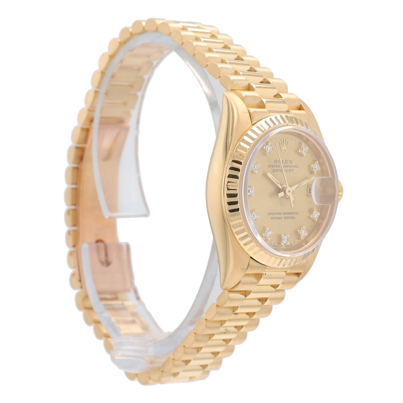 Rolex Ladies Datejust 69178 18KY Gold Champagne Diamond Dial President Watch - Luxuriant Concierge