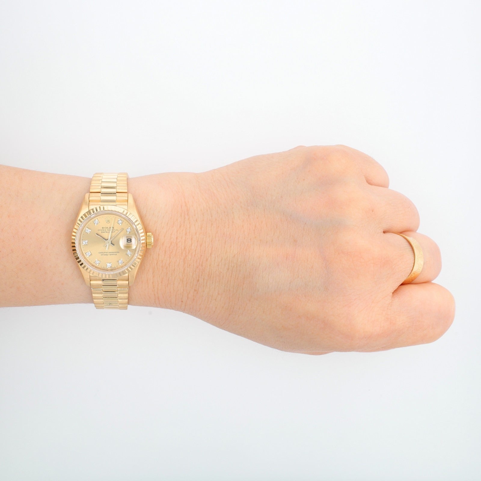 Rolex Ladies Datejust 69178 18KY Gold Champagne Diamond Dial President Watch - Luxuriant Concierge