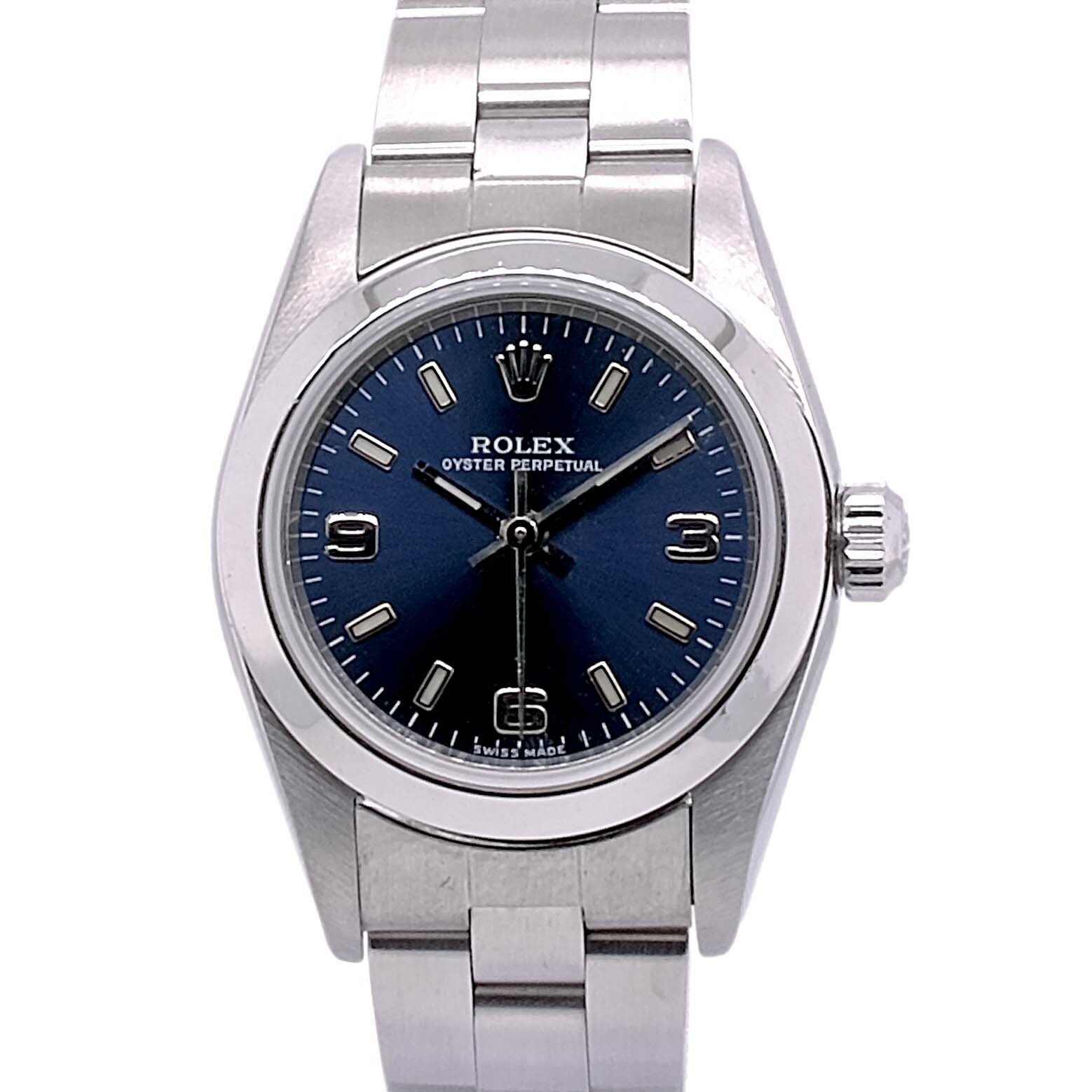 Rolex Oyster Perpetual 67180 Ladies Watch Blue Index-Arabic Dial Smooth Oyster - Luxuriant Concierge