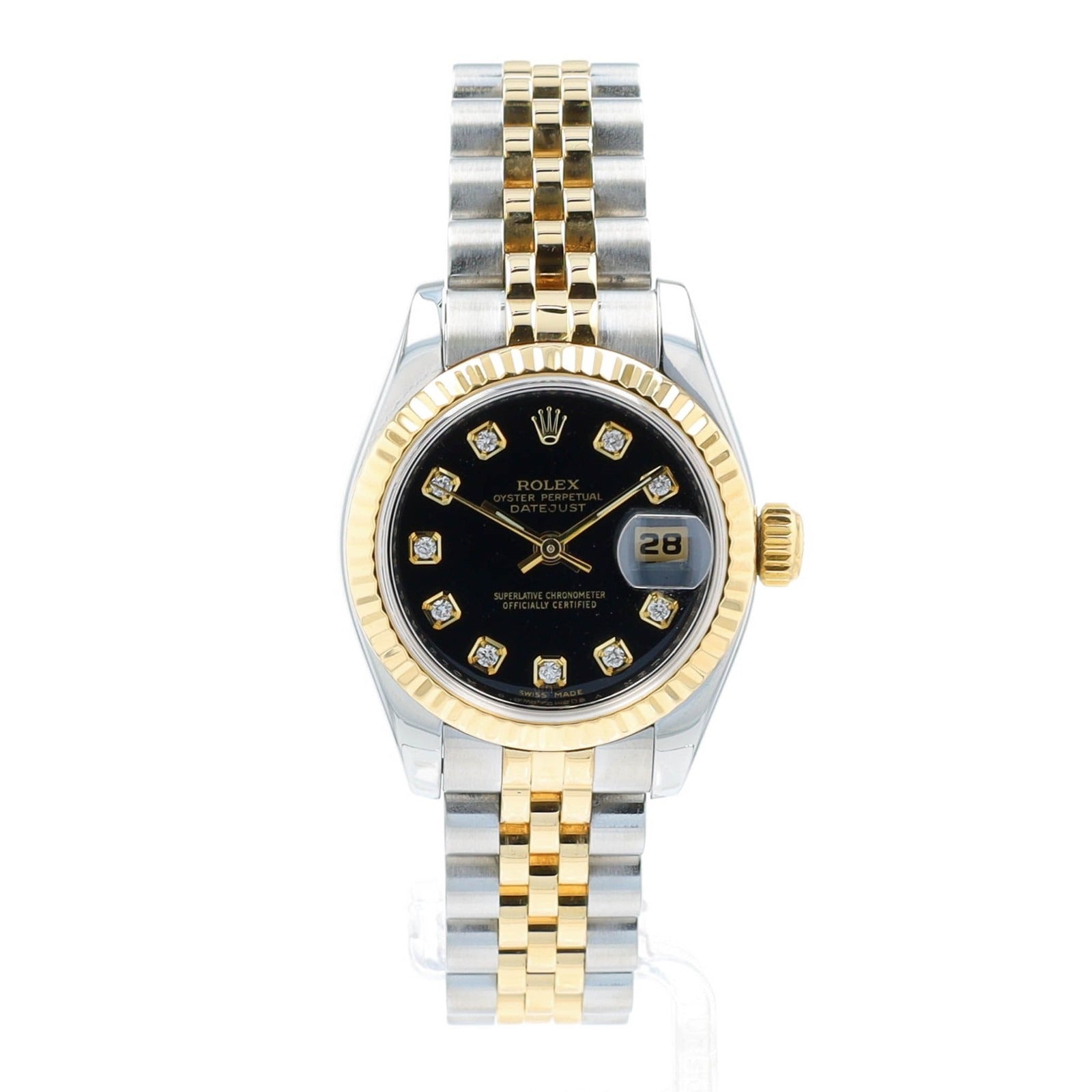 Rolex Ladies Datejust 179173 Two-Tone 18KY & Steel Black Diamond Jubilee Watch - Luxuriant Concierge