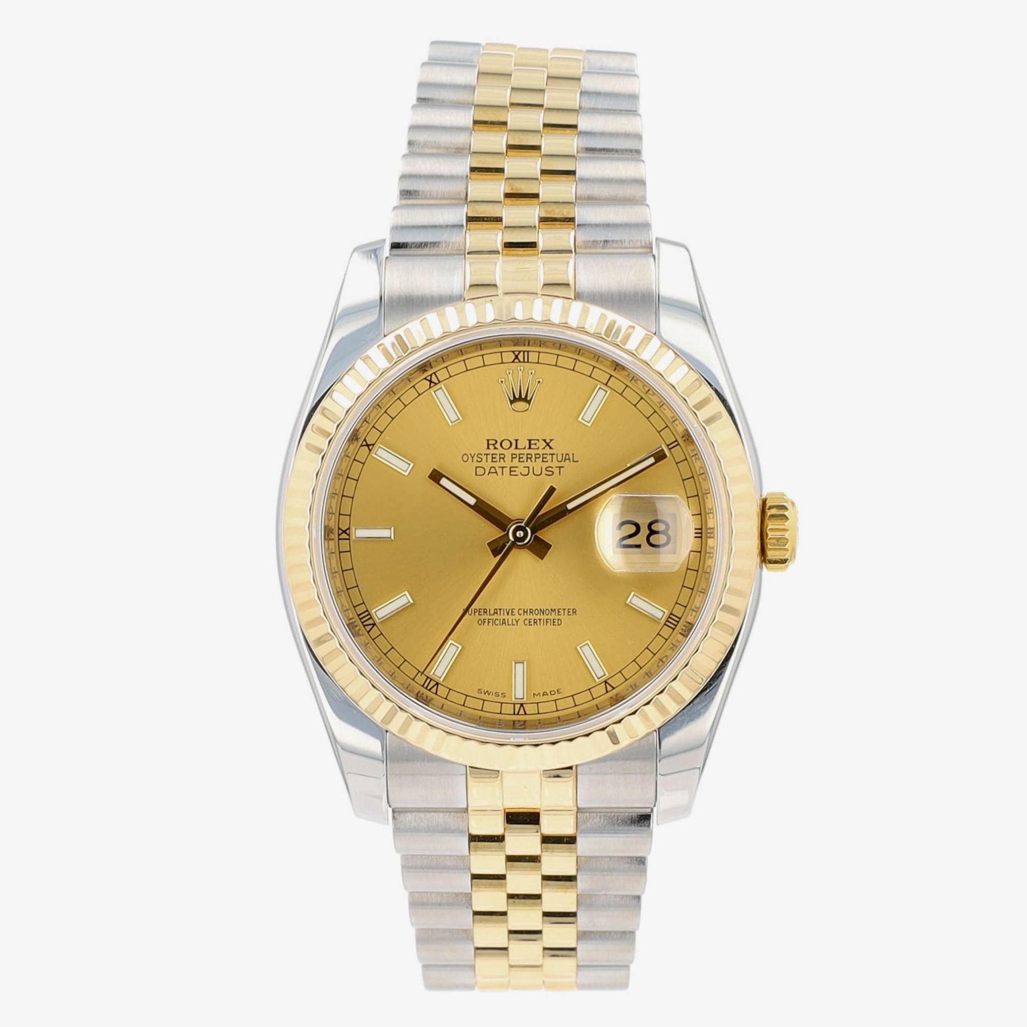 Rolex Datejust 116233 Two-Tone 18KY & Steel Champagne Index Jubilee 36mm Watch - Luxuriant Concierge